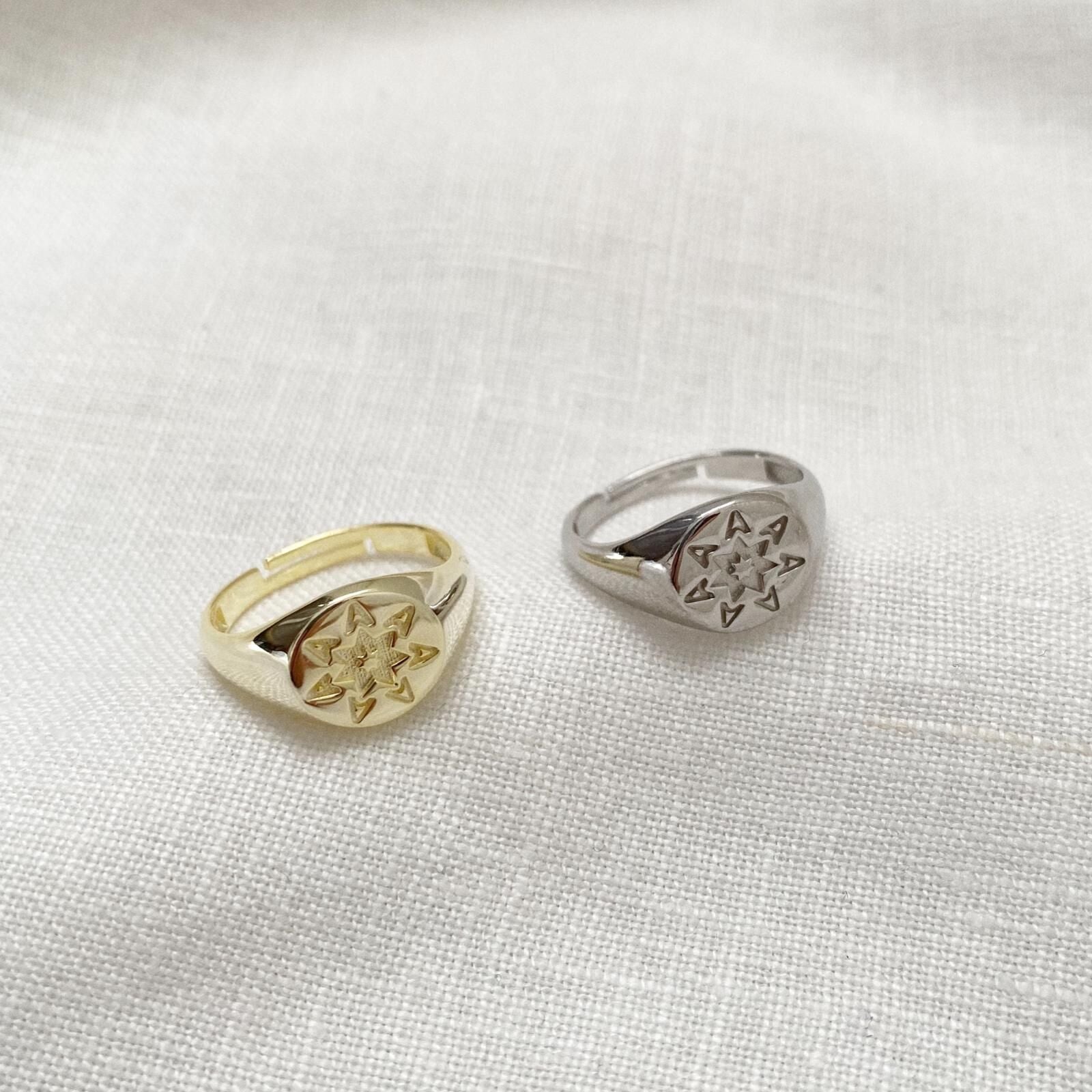 Star Sun Stackable Sterling Silver Signet Ring - Gold