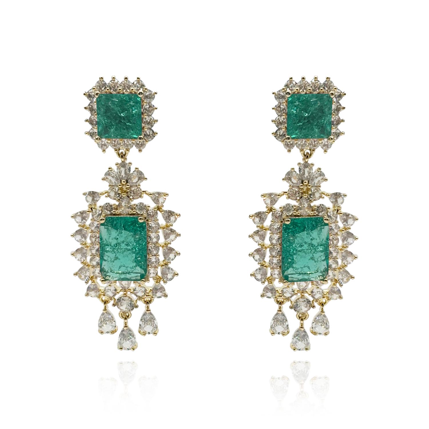 Emerald And Crystal Clip On Earrings