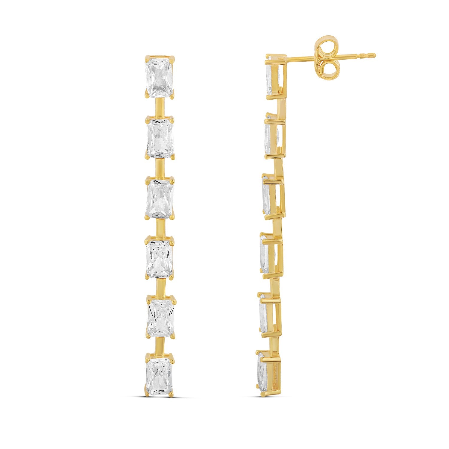 Emerald Bar Drop Earrings - Gold