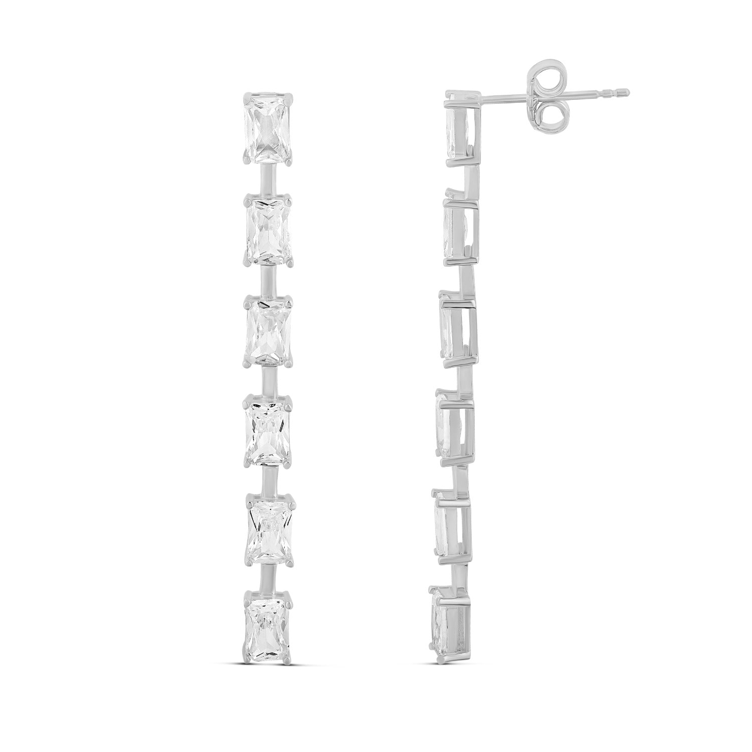Emerald Bar Drop Earrings - Silver