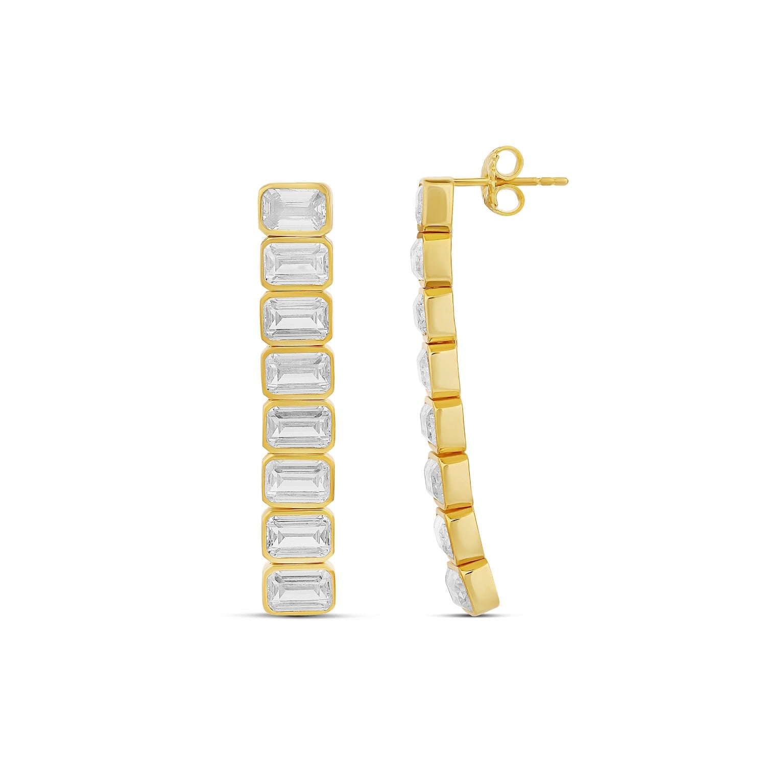 Emerald Bezel-Set Drop Earrings - Gold