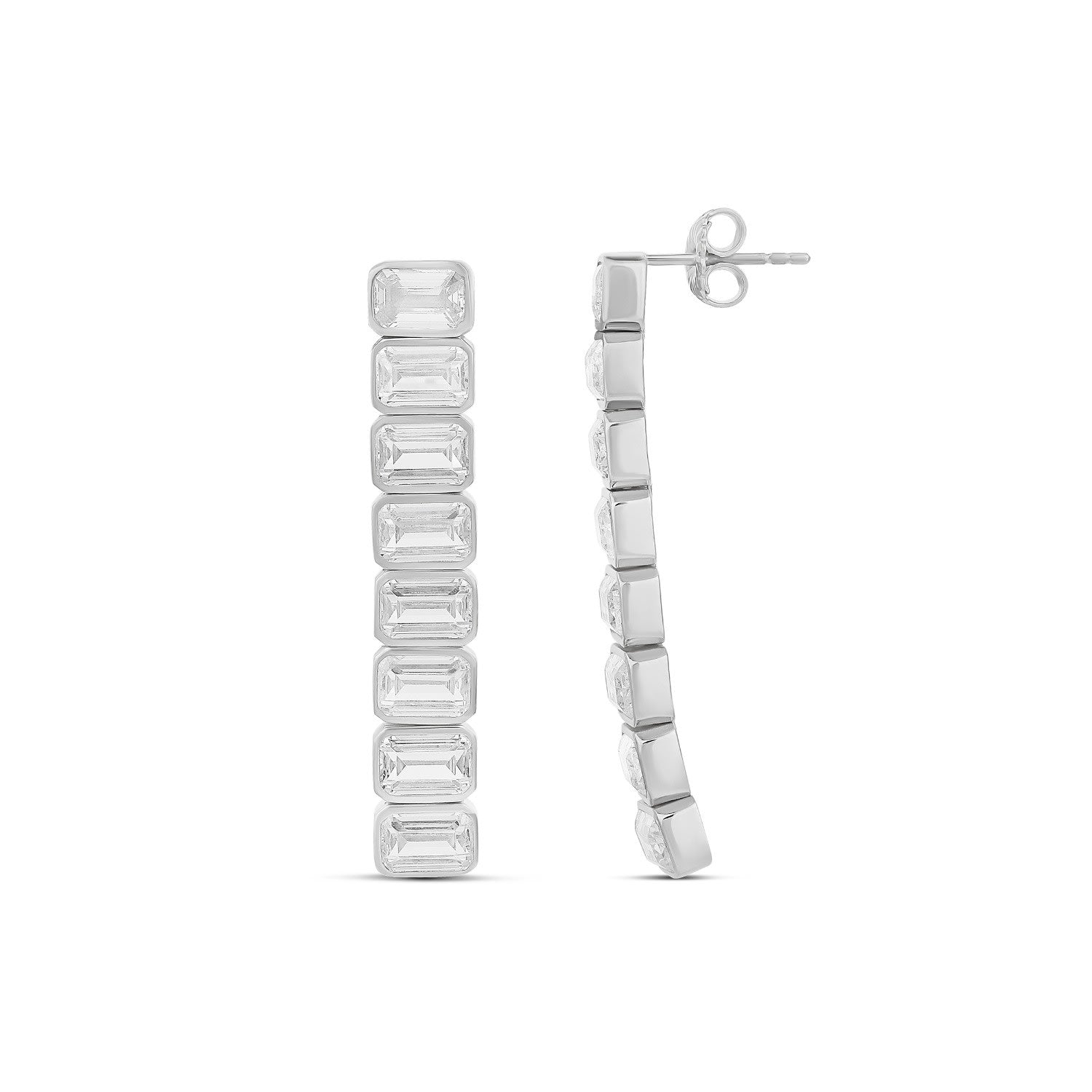 Emerald Bezel-Set Drop Earrings - Silver