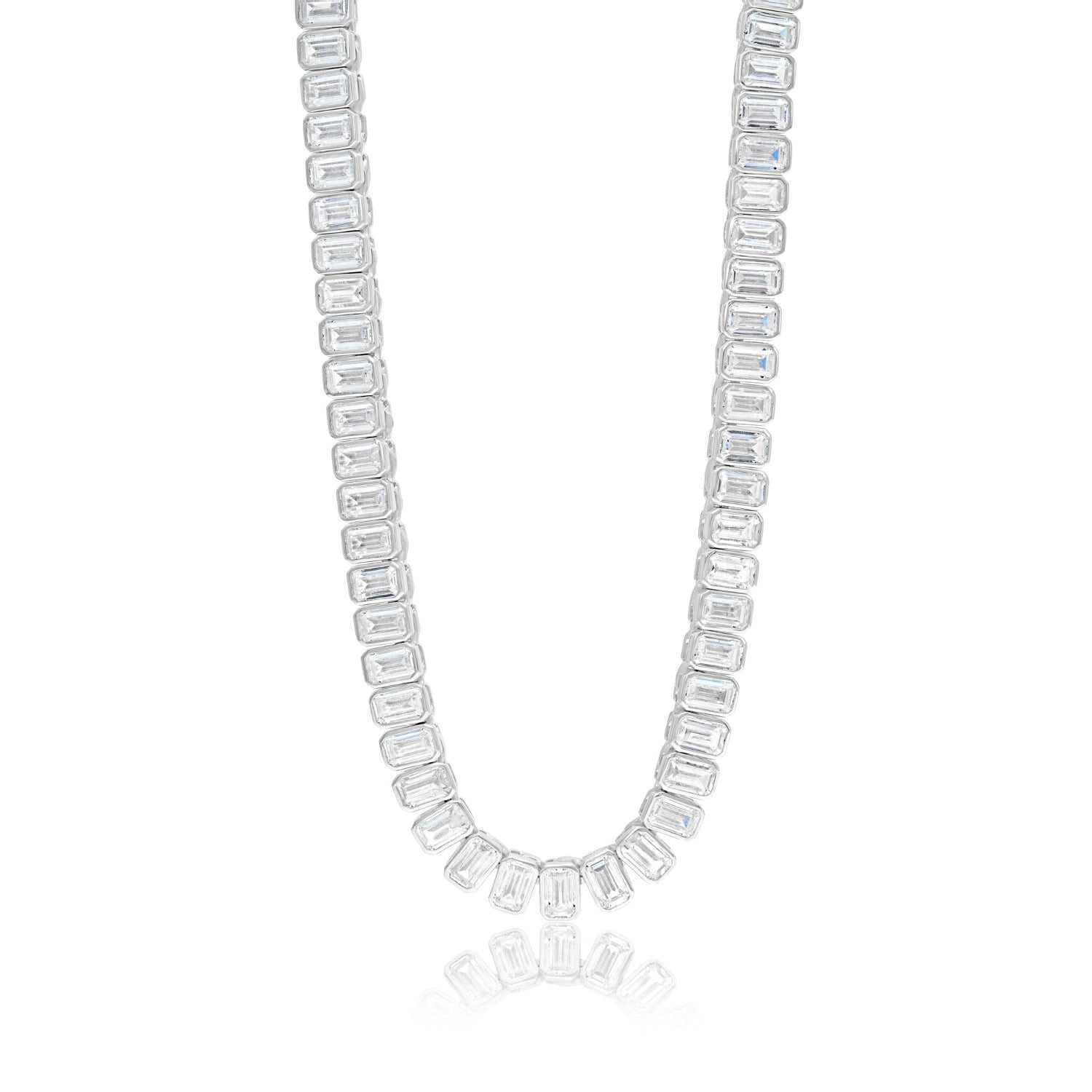 Emerald Bezel-Set Statement Tennis Necklace - Silver