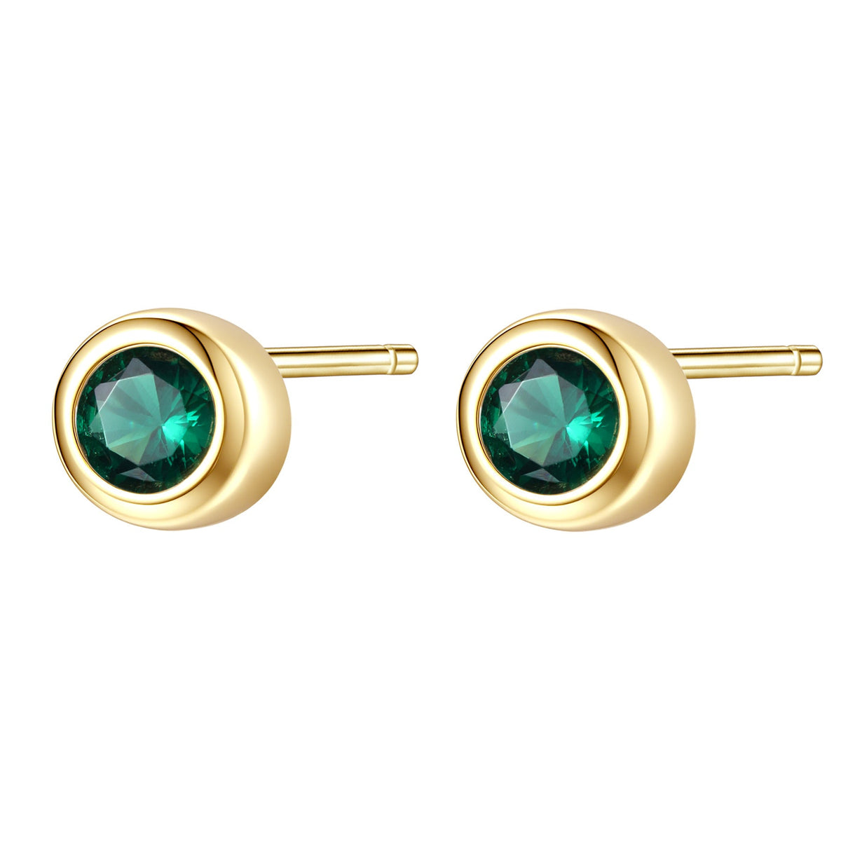 Emerald Bezel Stud Earrings Sterling Silver