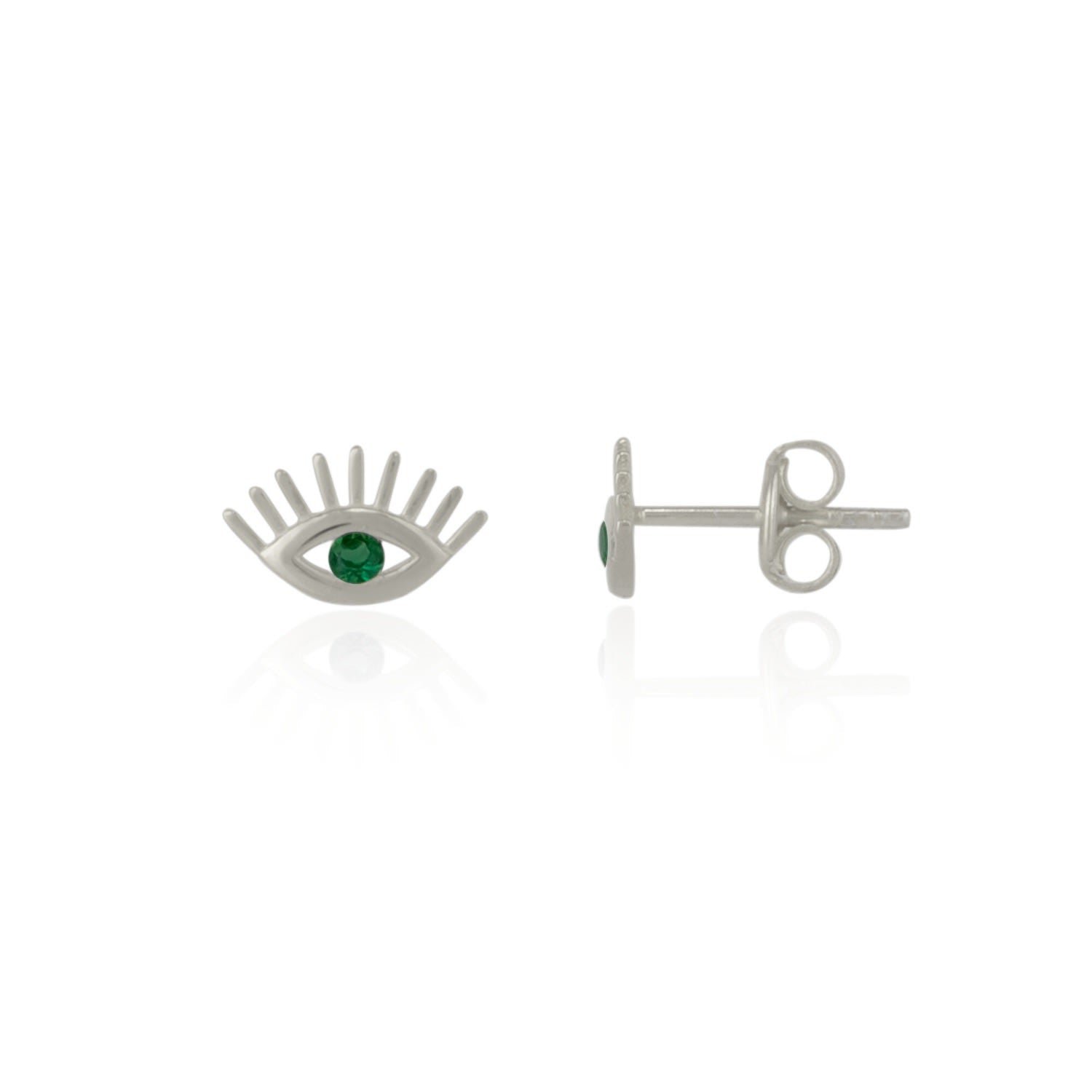 Emerald Color Eye Stud Earring Sterling Silver - Silver