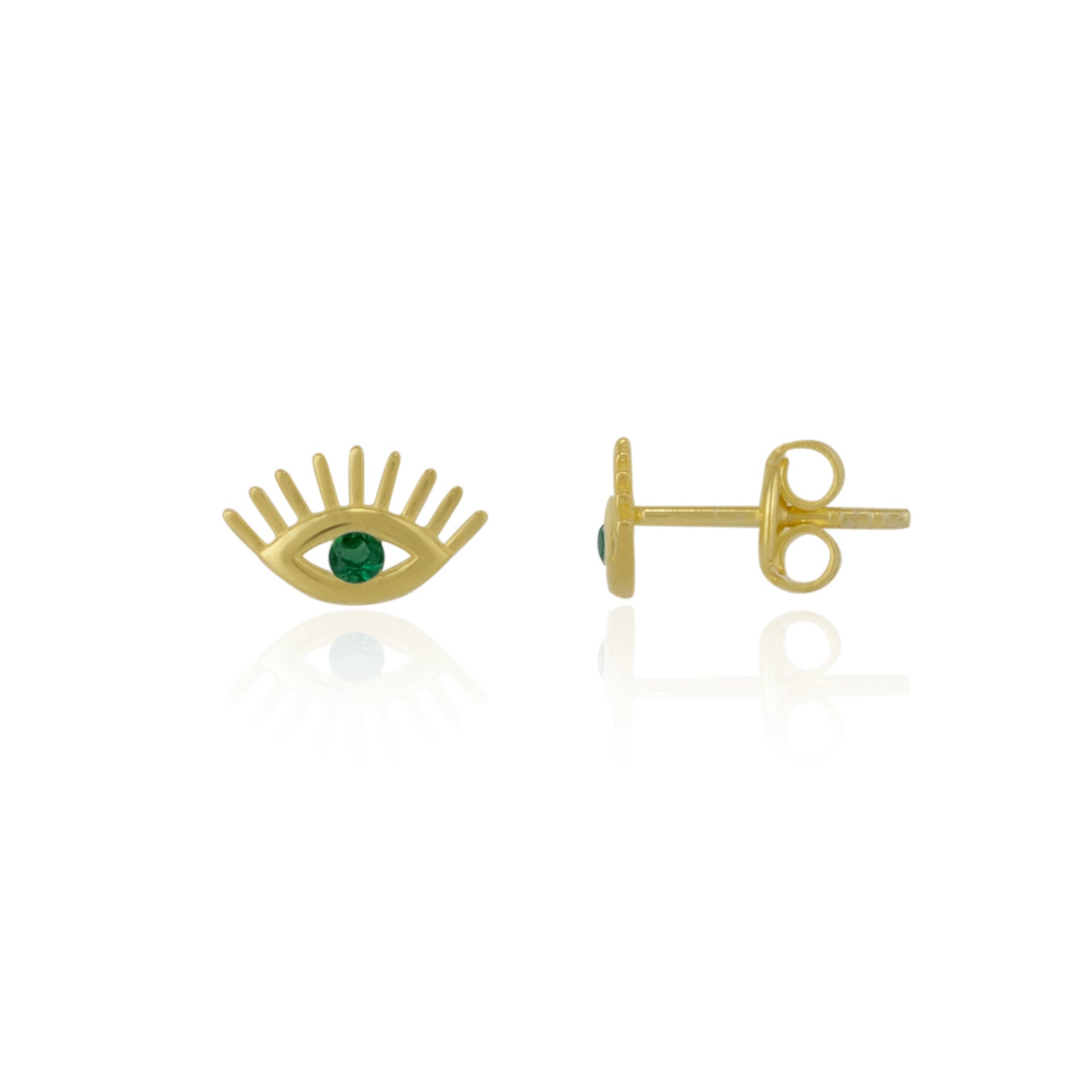 Emerald Color Eye Stud Earring Sterling Silver - Gold