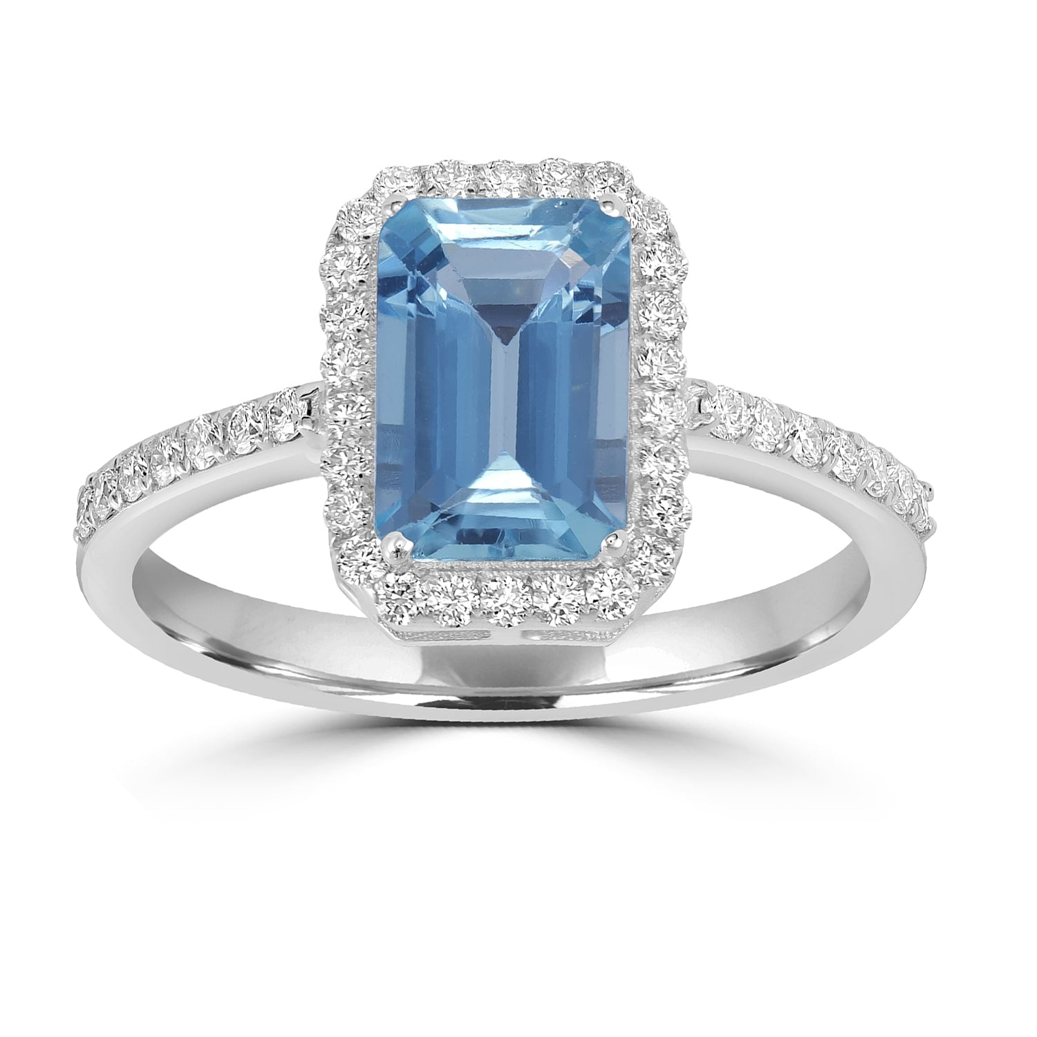 Emerald Cut Aquamarine & Diamond Cocktail Ring In White Gold