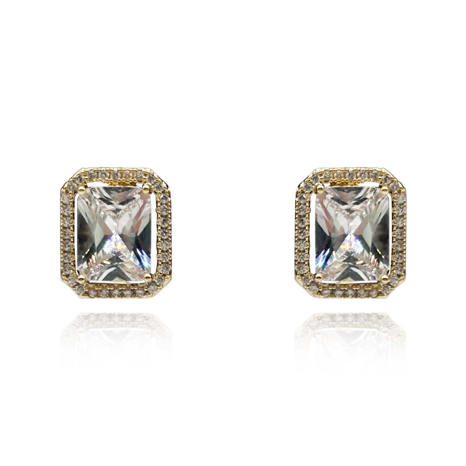 Emerald Cut Cubic Zirconium Clip On Earring Set In Gold Plating