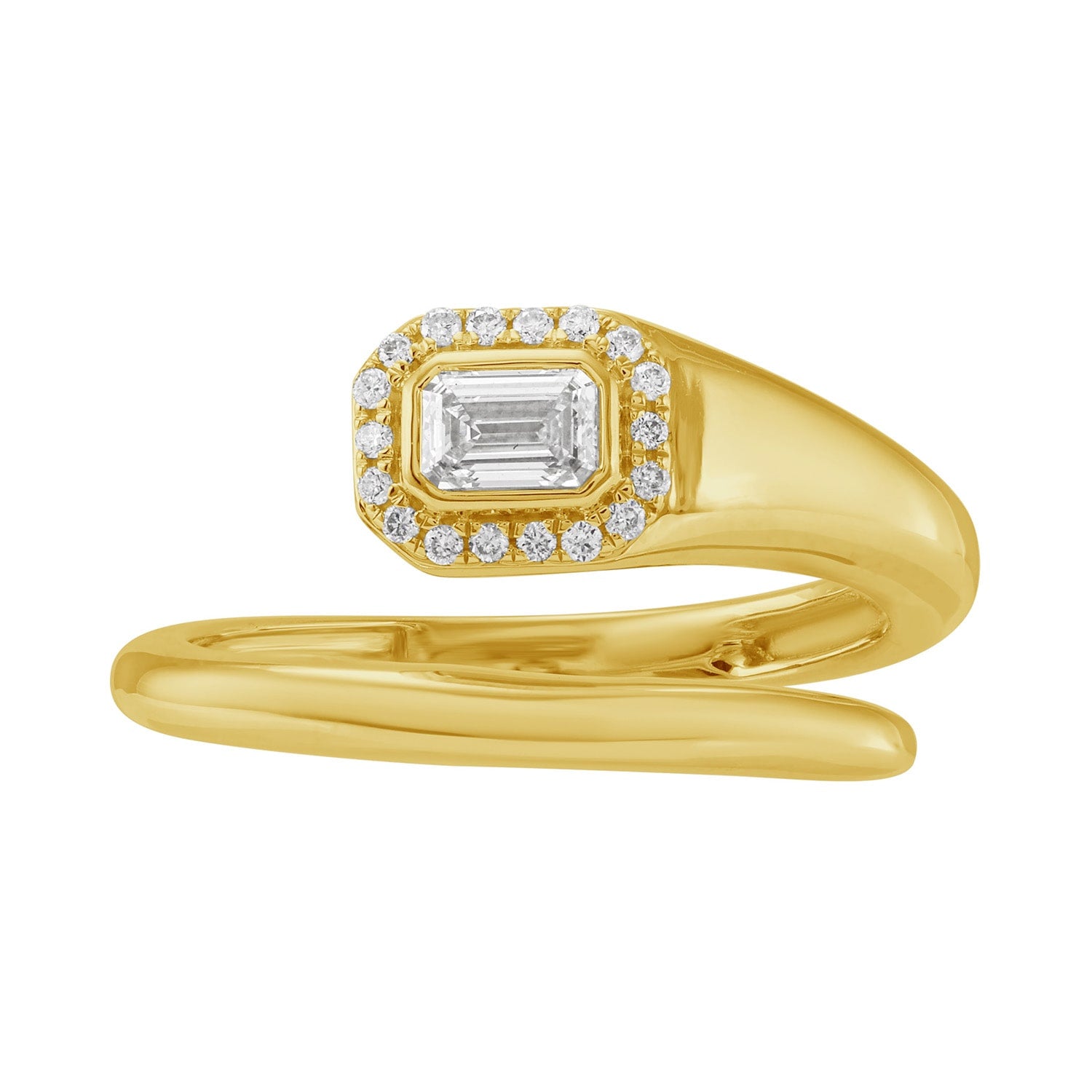 Emerald Cut Diamond Bypass Ring In Yellow Gold – Elegant Fine Jewelry