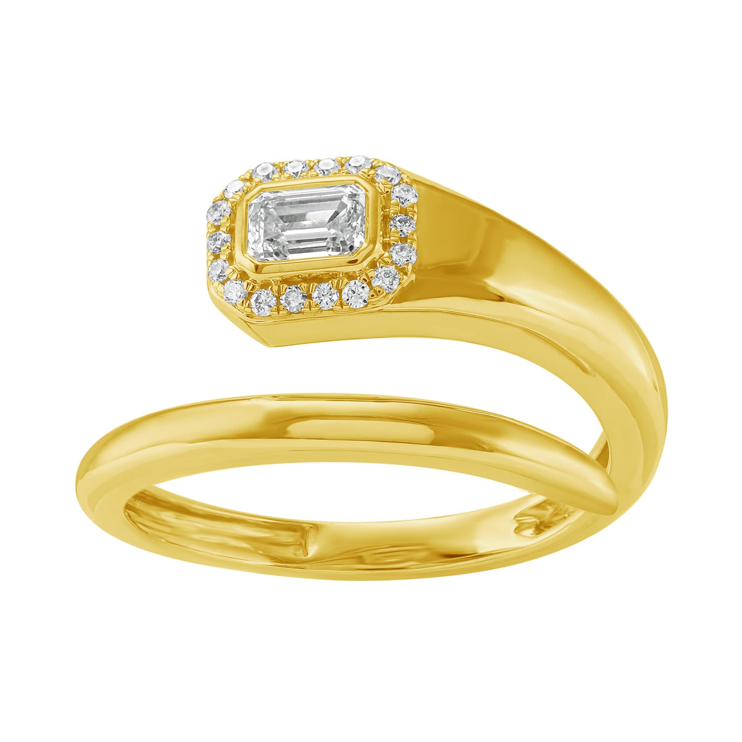 Emerald Cut Diamond Bypass Ring In Yellow Gold – Elegant Fine Jewelry