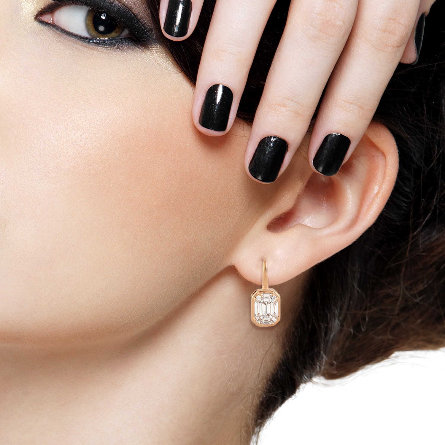 Emerald Cut Diamond Dangle Earrings In Rose Gold