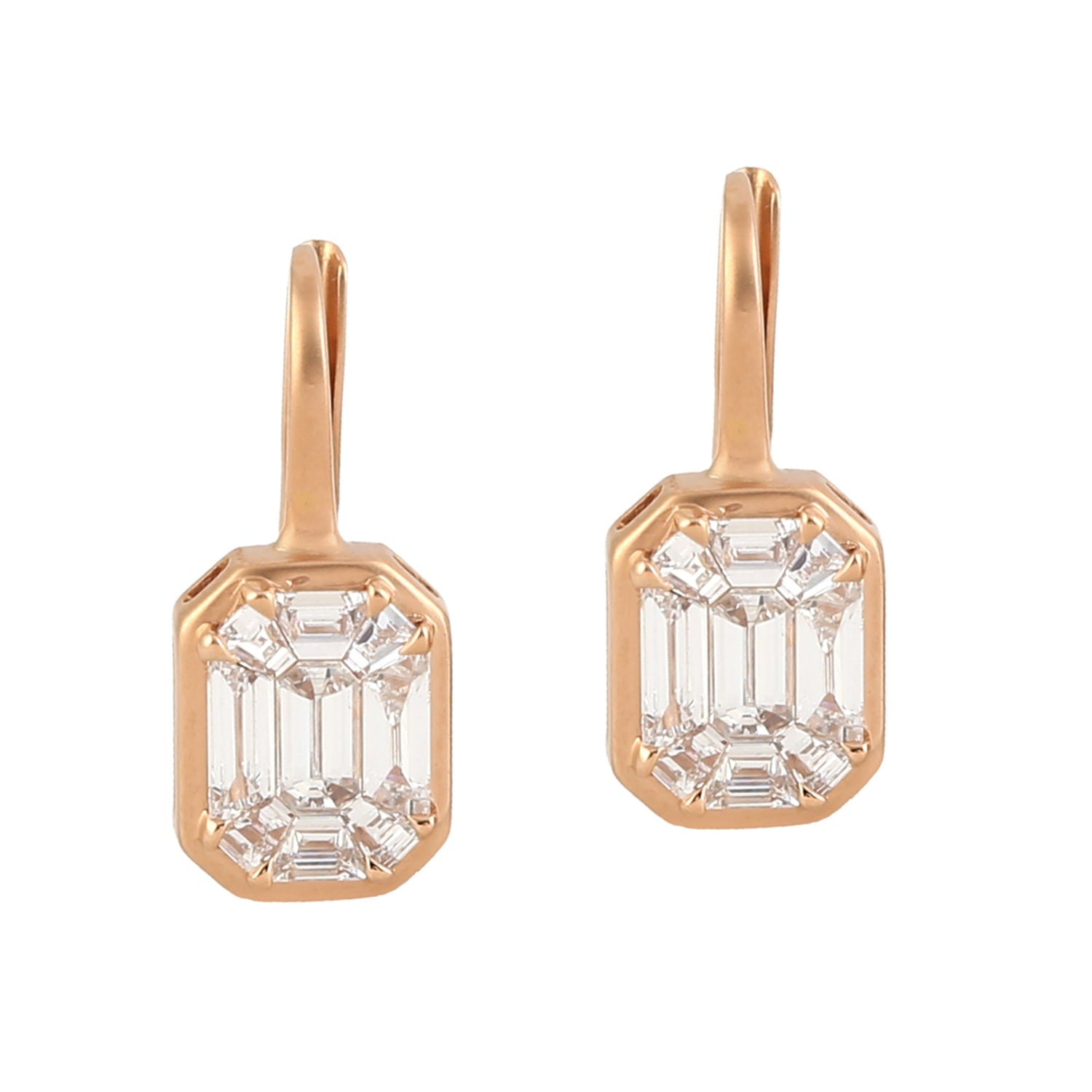 Emerald Cut Diamond Dangle Earrings In Rose Gold
