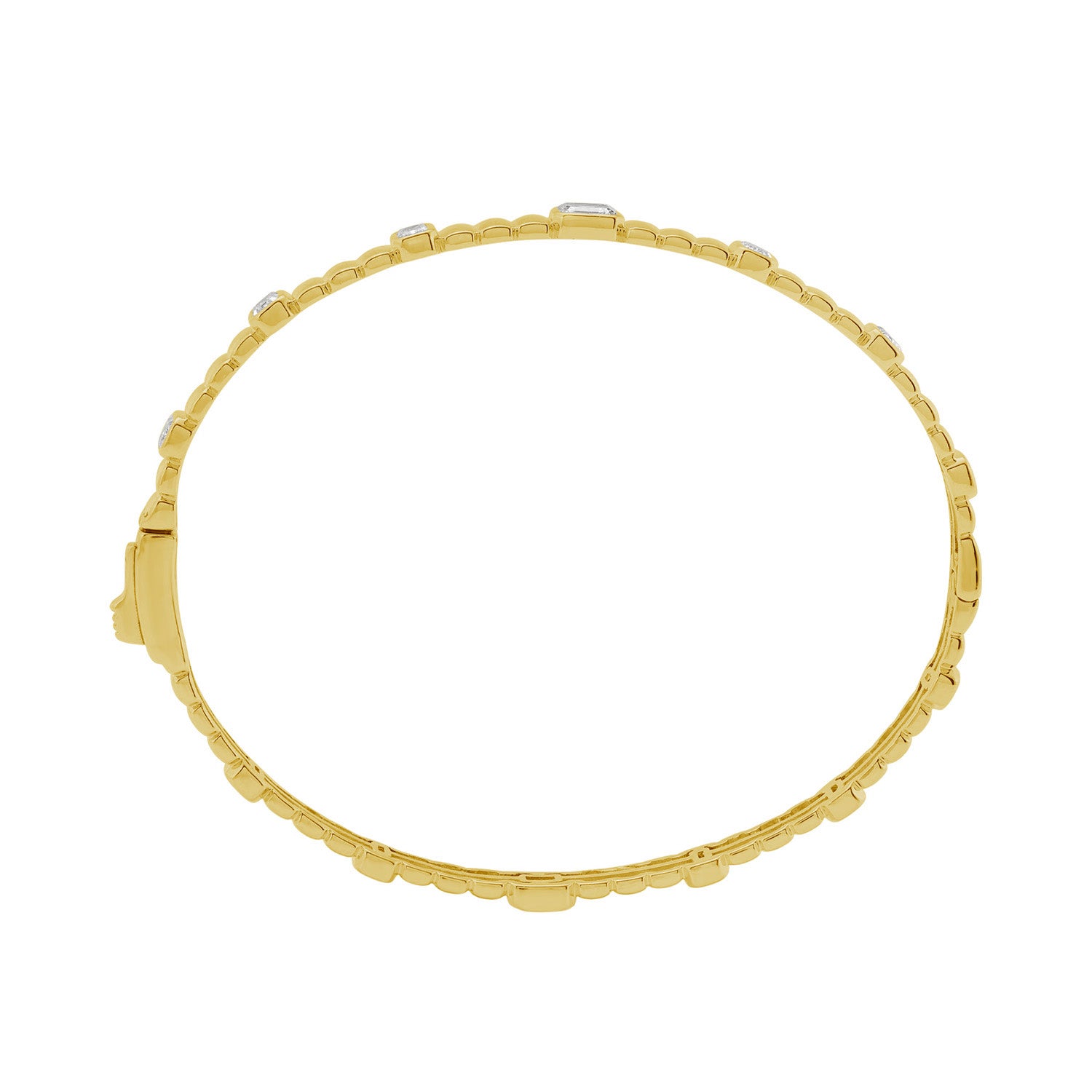 Emerald Cut Diamond Textured Deigner Bangle In Solid Yellow Gold