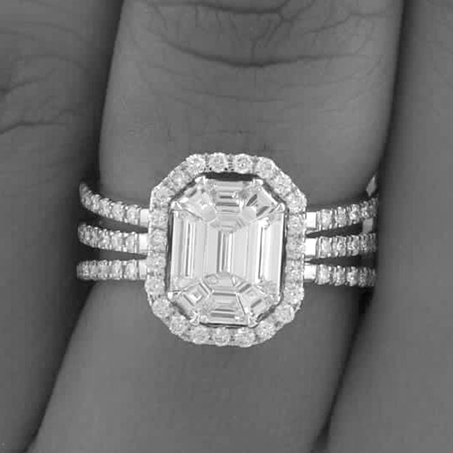 Emerald Cut Diamond Designer Cocktail Ring In White Gold
