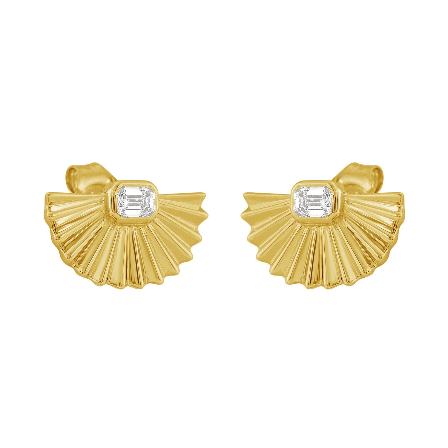 Emerald Cut Diamond Fan Stud Earrings In 14K Yellow Gold – Fine Jewelry