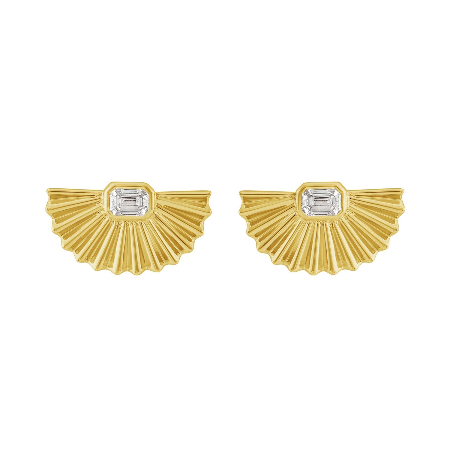 Emerald Cut Diamond Fan Stud Earrings In 14K Yellow Gold – Fine Jewelry