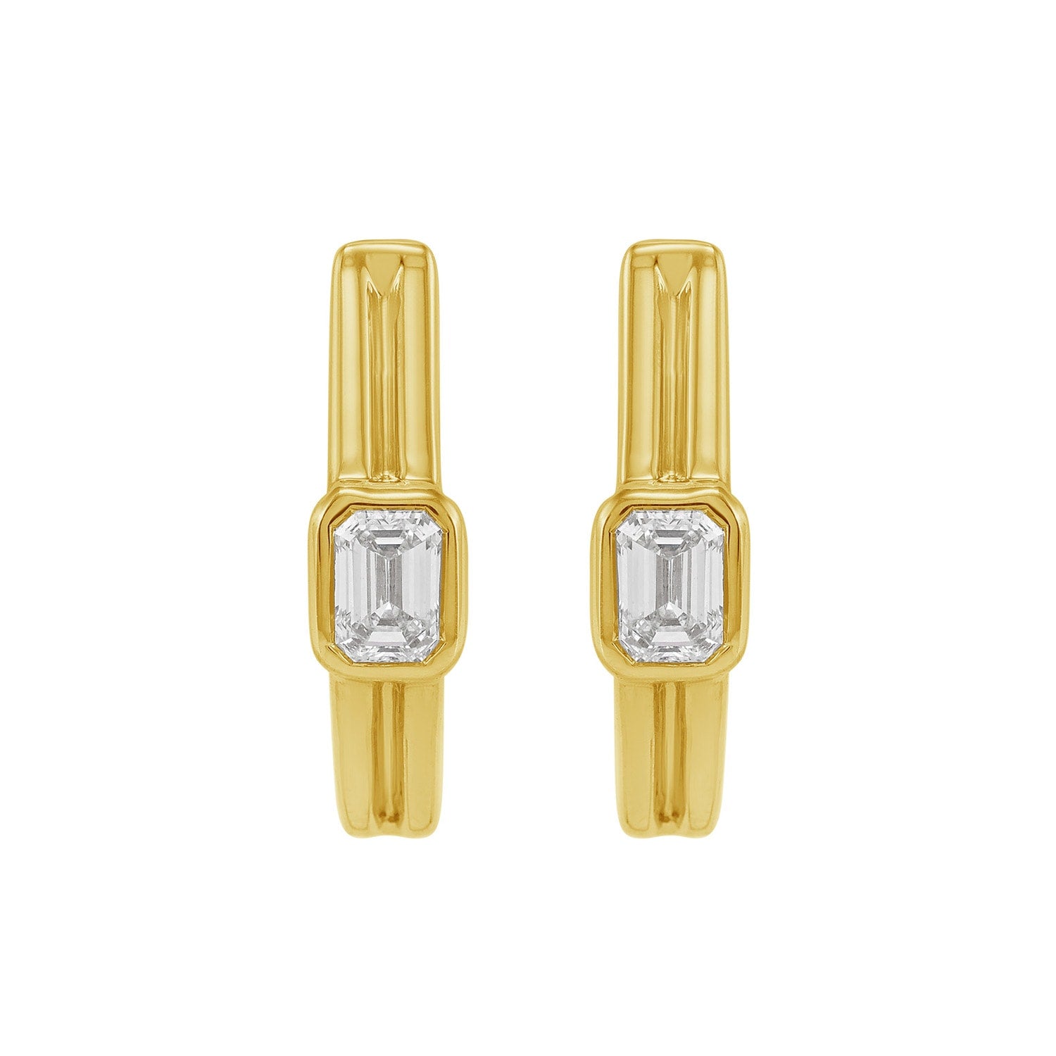 Emerald Cut Diamond Latch Back Hoop Earrings In Yellow Gold – Fine Jewelry