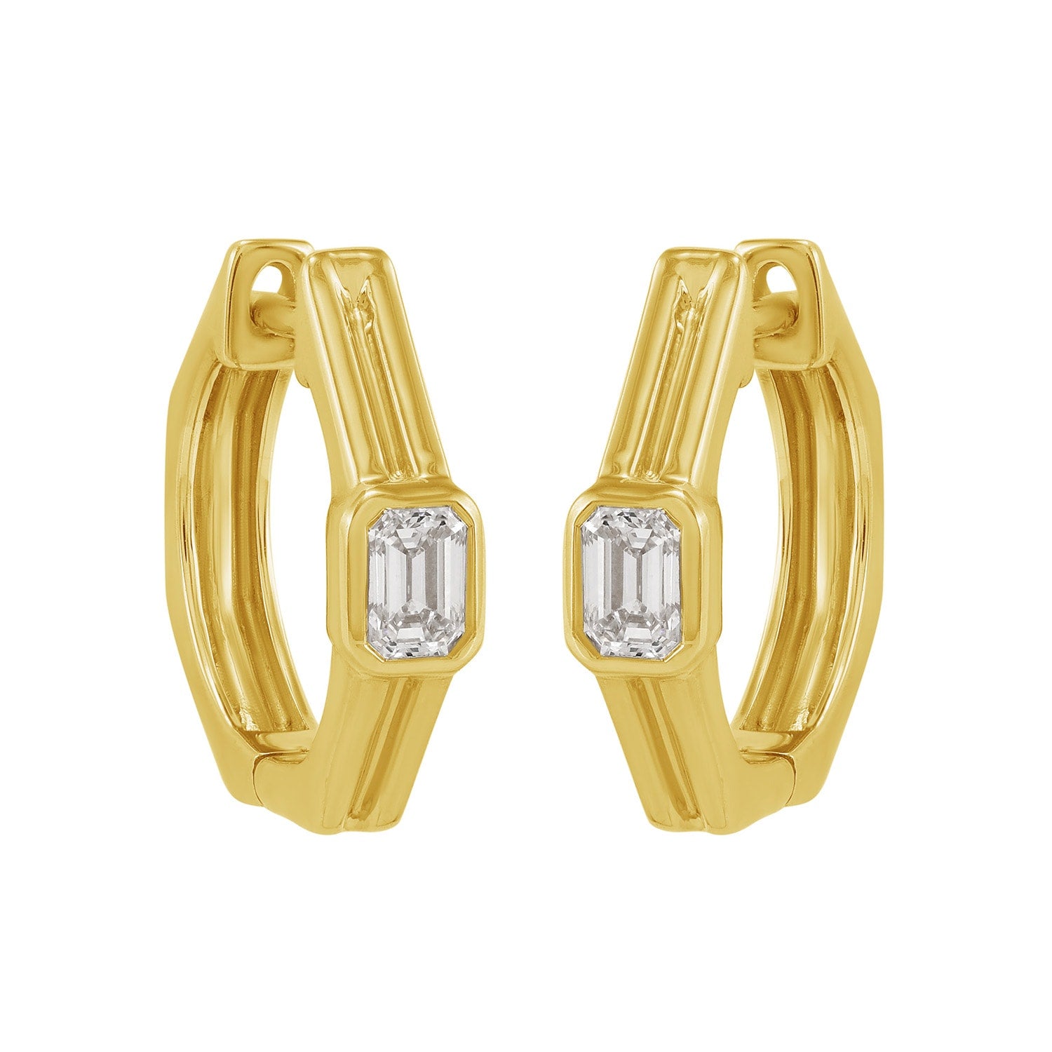 Emerald Cut Diamond Latch Back Hoop Earrings In Yellow Gold – Fine Jewelry
