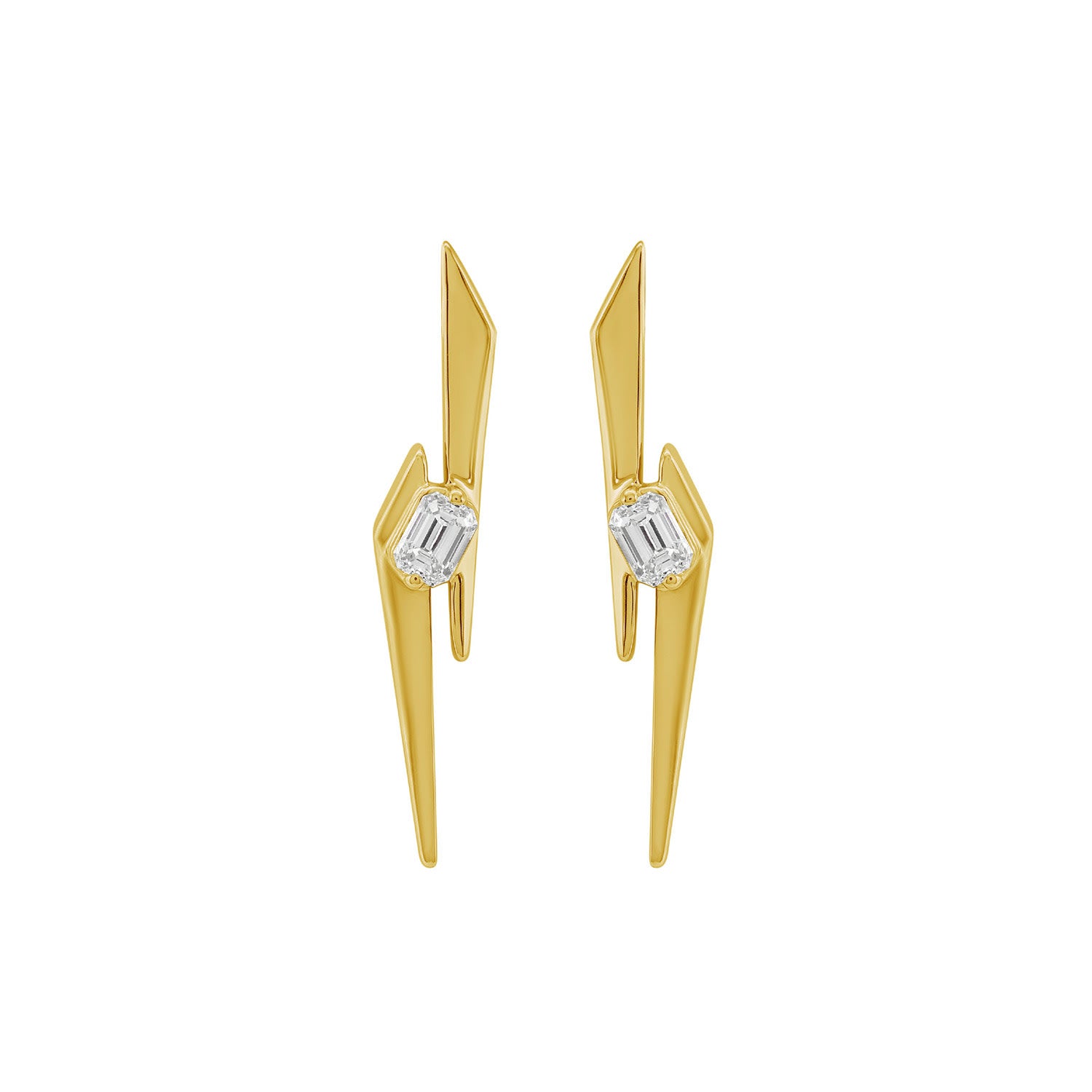 Emerald Cut Diamond Lightning Bolt Stud Earrings In Yellow Gold – Fine Jewelry