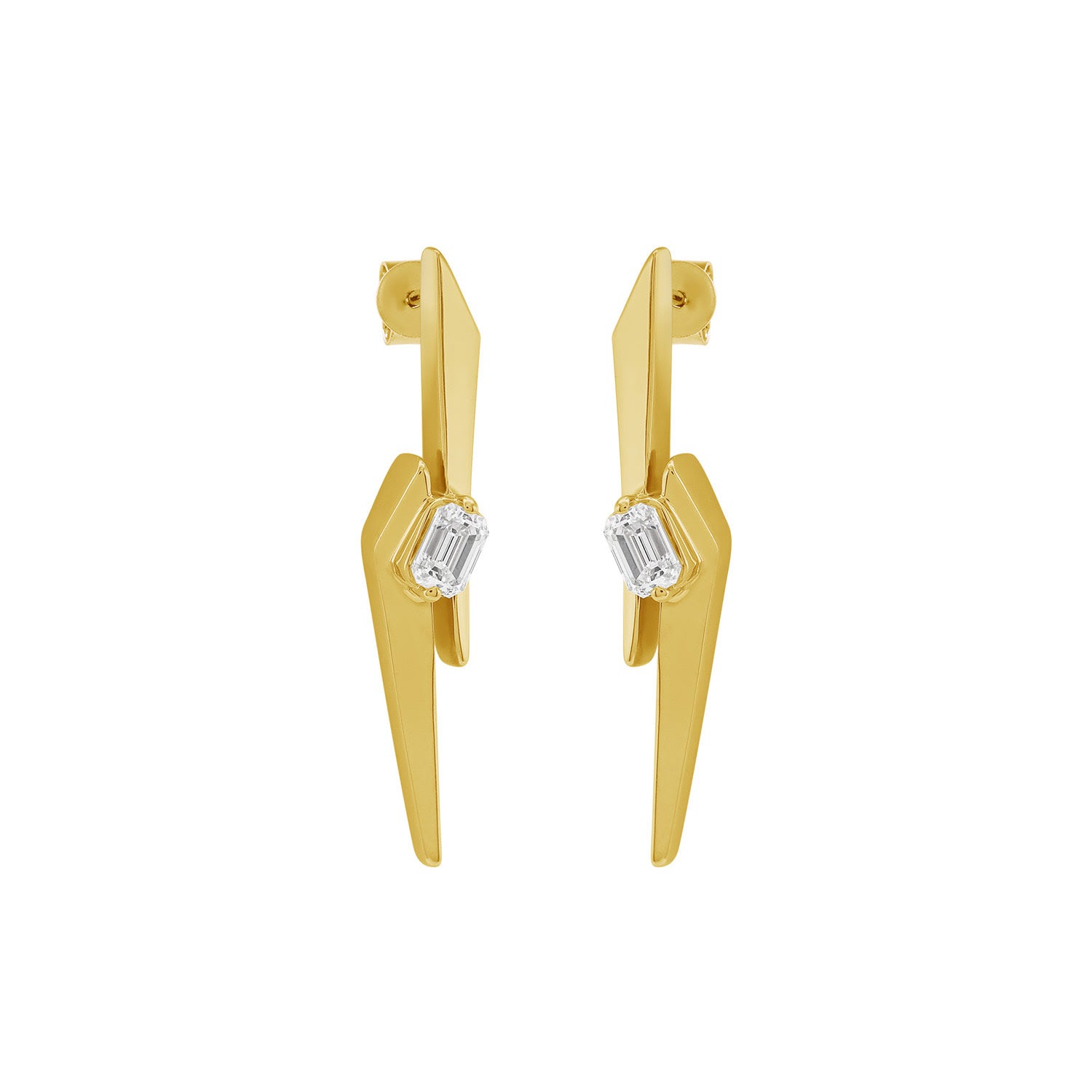 Emerald Cut Diamond Lightning Bolt Stud Earrings In Yellow Gold – Fine Jewelry