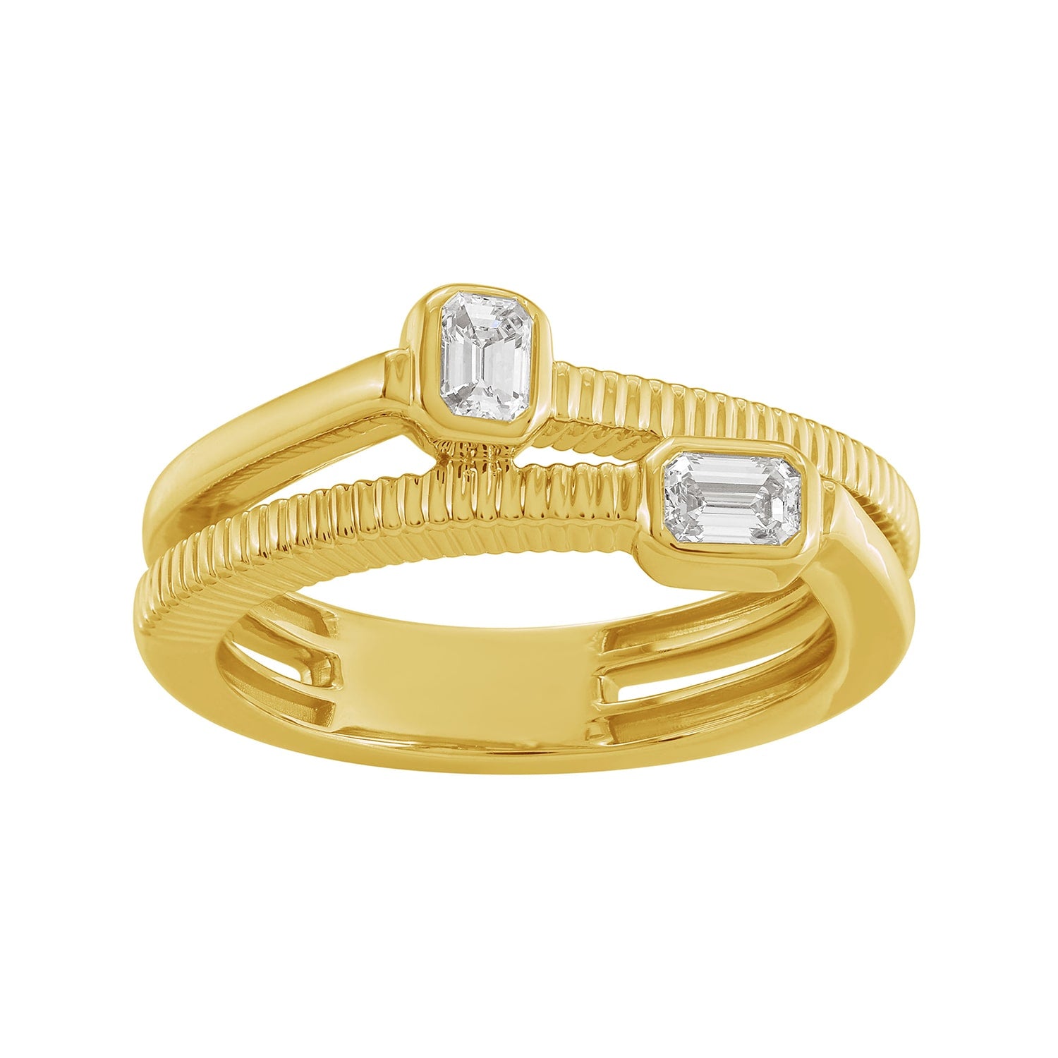 Emerald Cut Diamond Two Stone Twisted Spiral Band Ring In 14Kt Gold