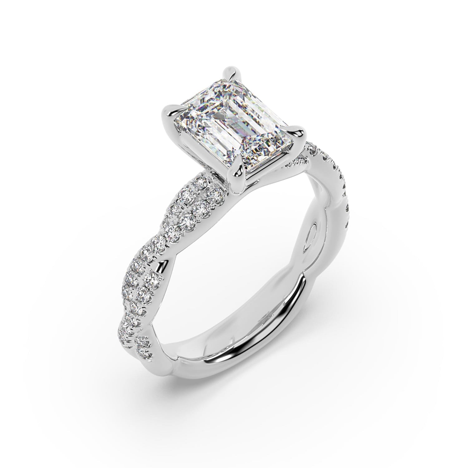 Emerald Cut Lab Grown Diamond Designer Ring In 14K White Gold