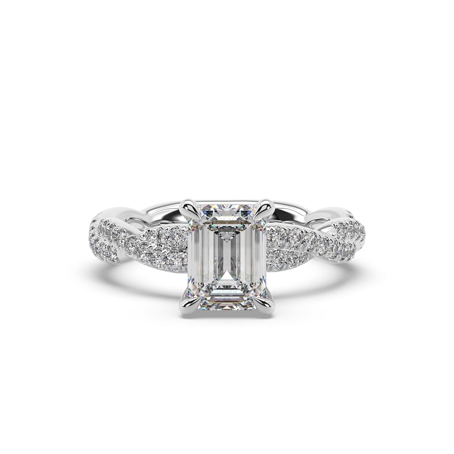 Emerald Cut Lab Grown Diamond Designer Ring In 14K White Gold