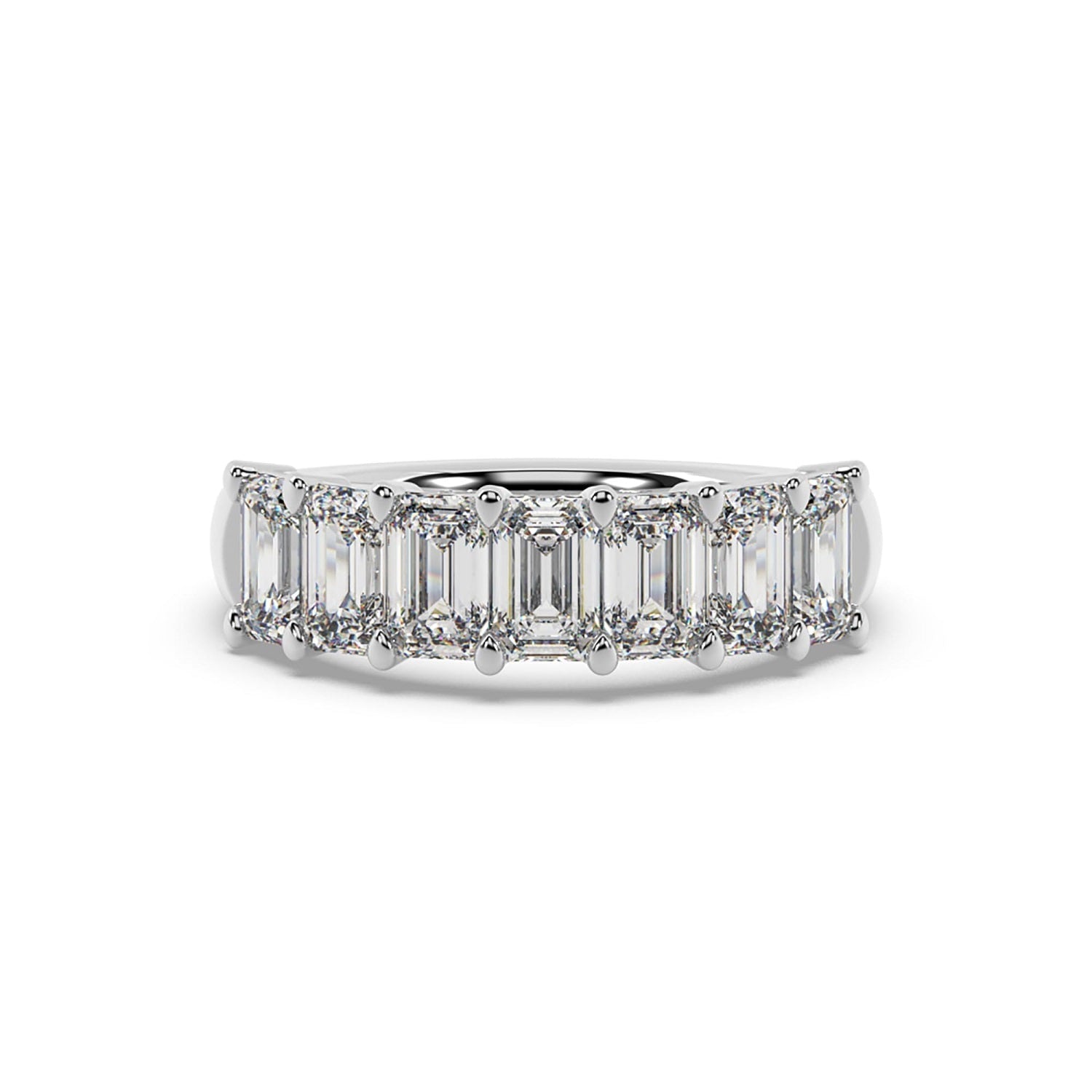 Emerald Cut Lab Grown Diamond Seven Stone Band Ring In White Gold