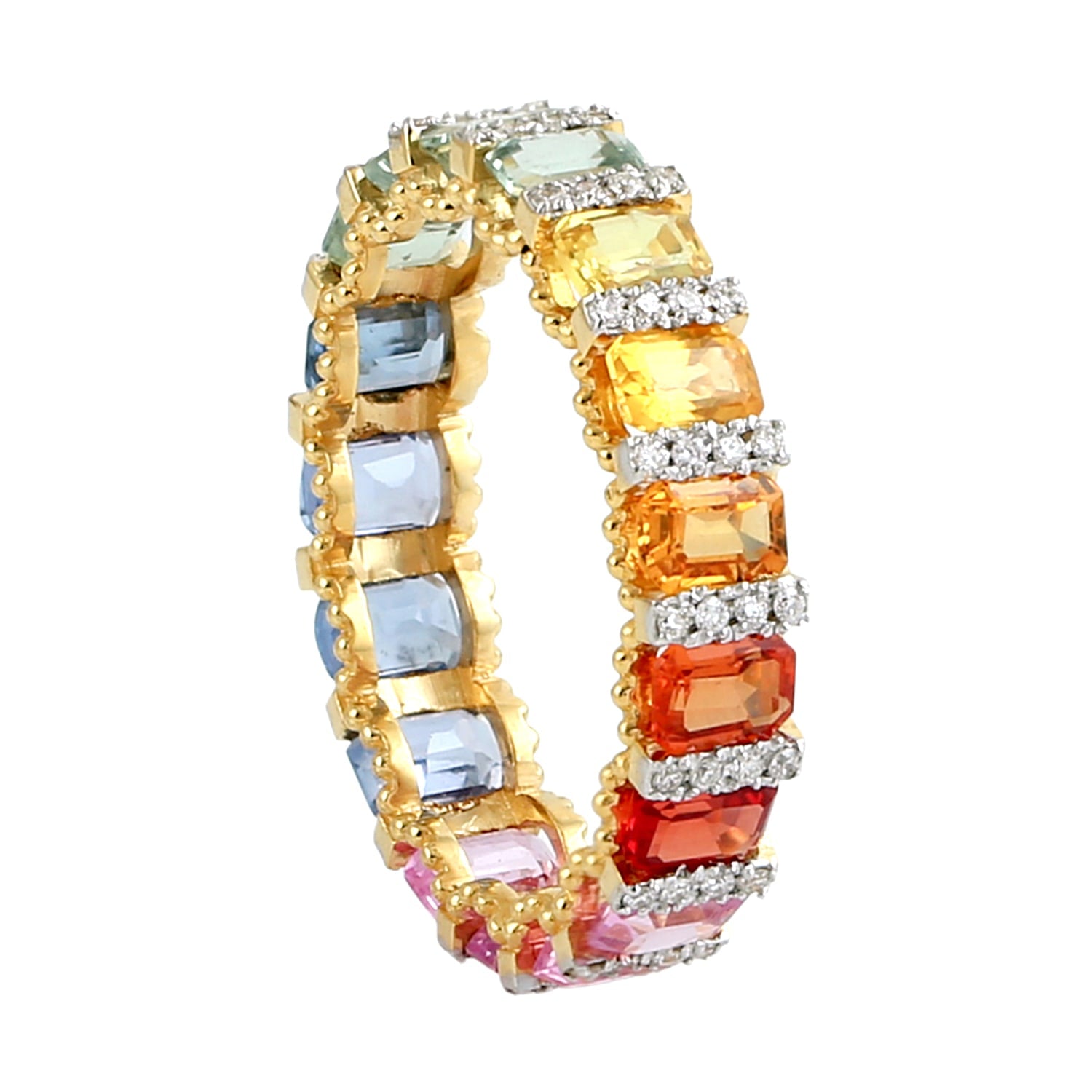 Emerald Cut Multi Sapphire & Diamond Full Eternity Band Ring In Gold