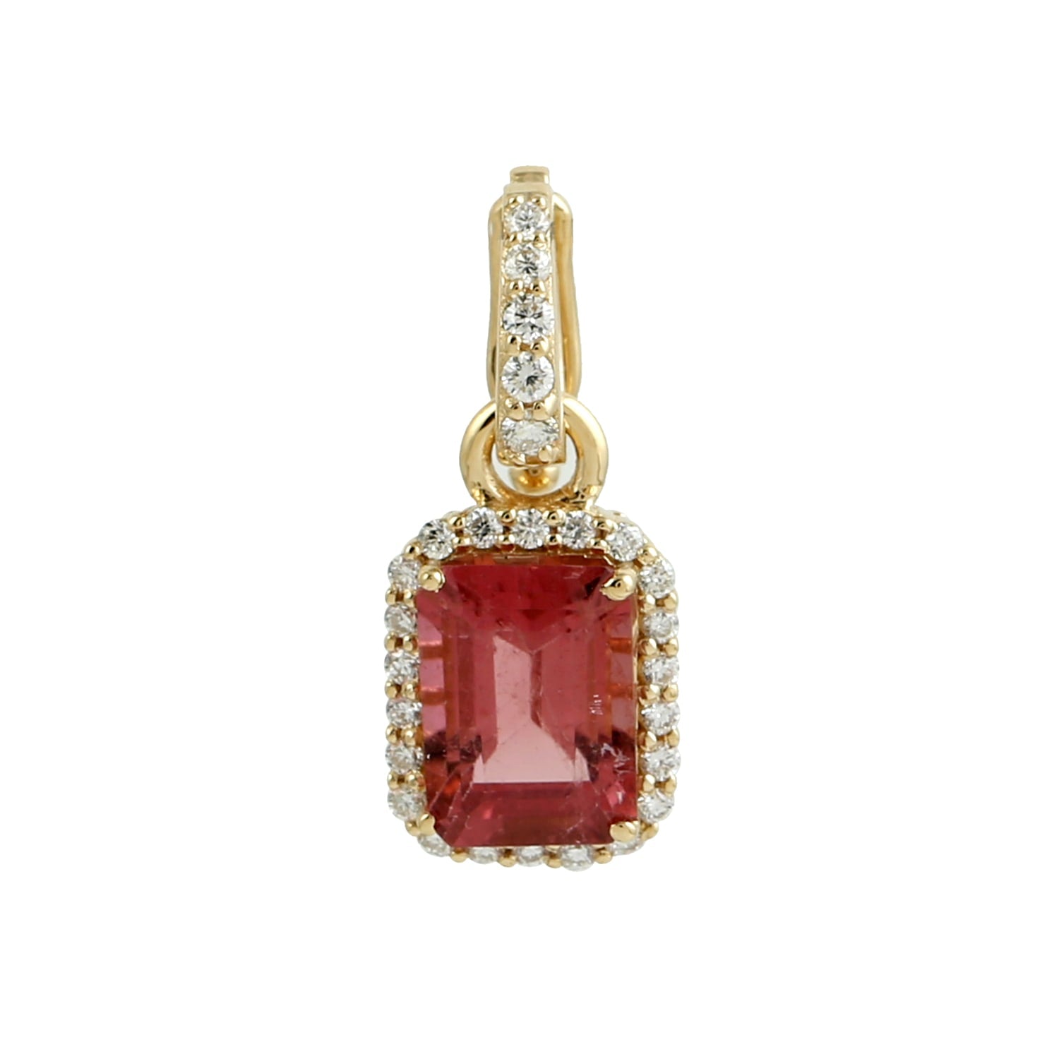 Pink Tourmaline & Diamond Charm Pendant In 18K Yellow Gold