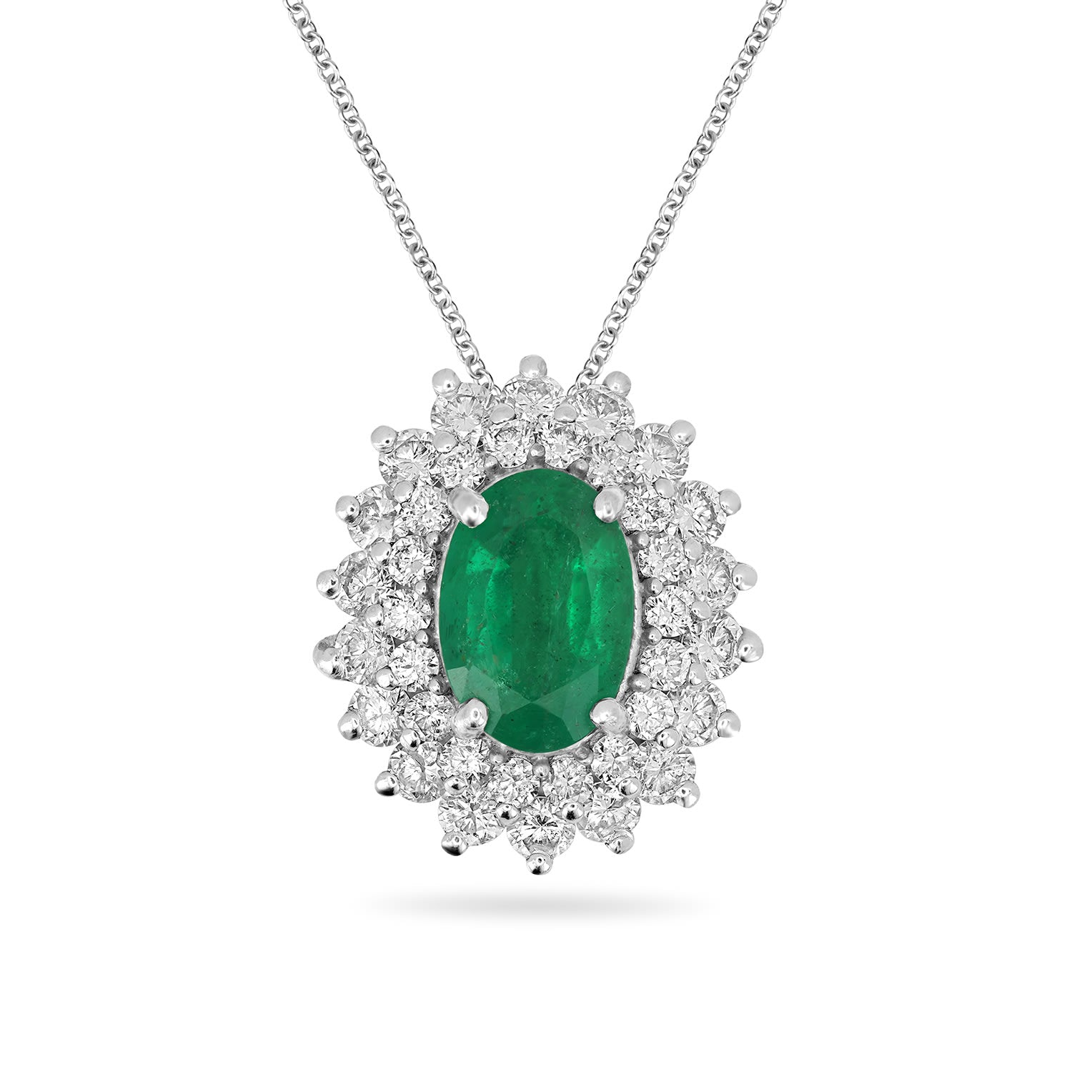 Emerald & Diamond Designer Oval Pendant In White Gold