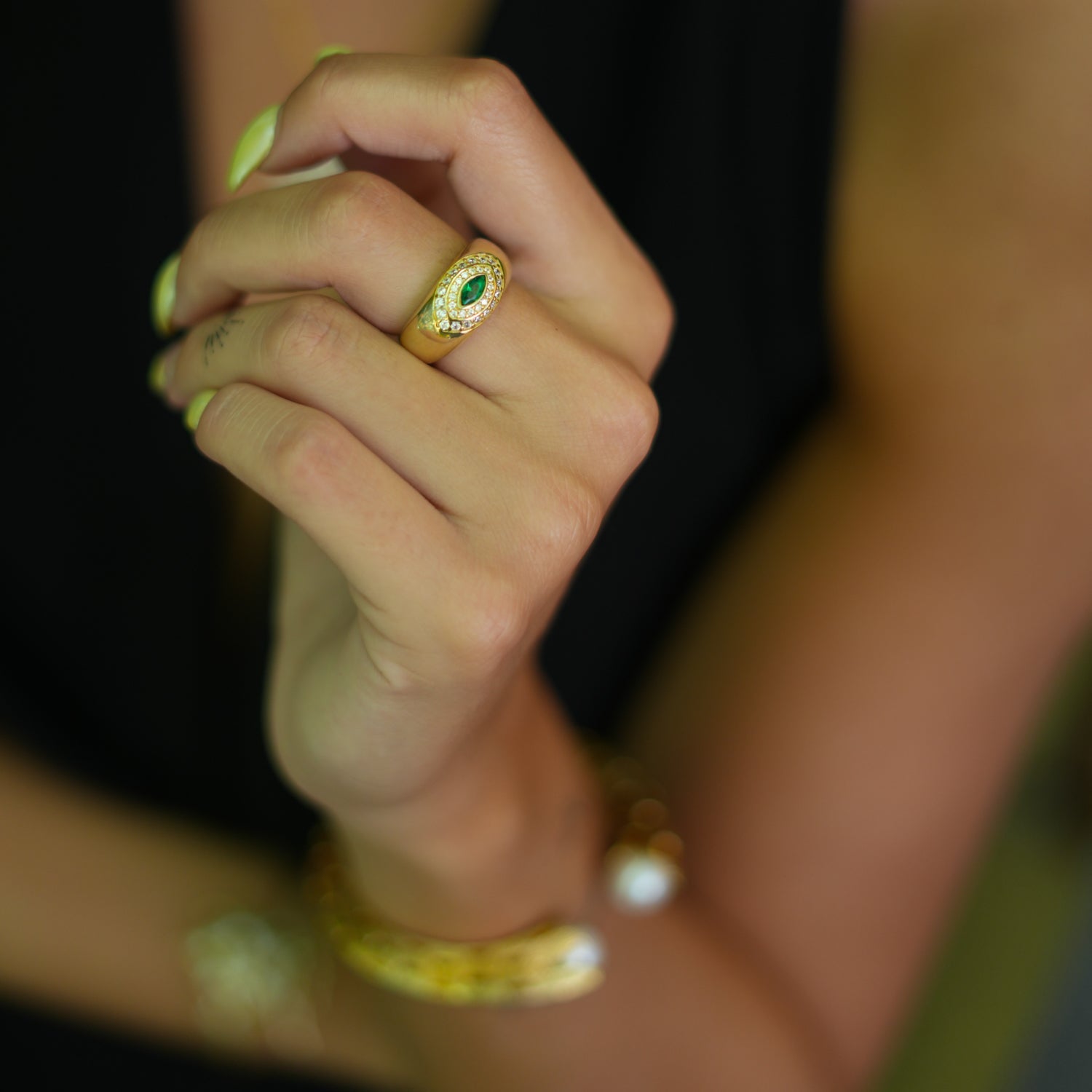 Emerald & Diamond Gold Vermeil Statement Ring - Gold