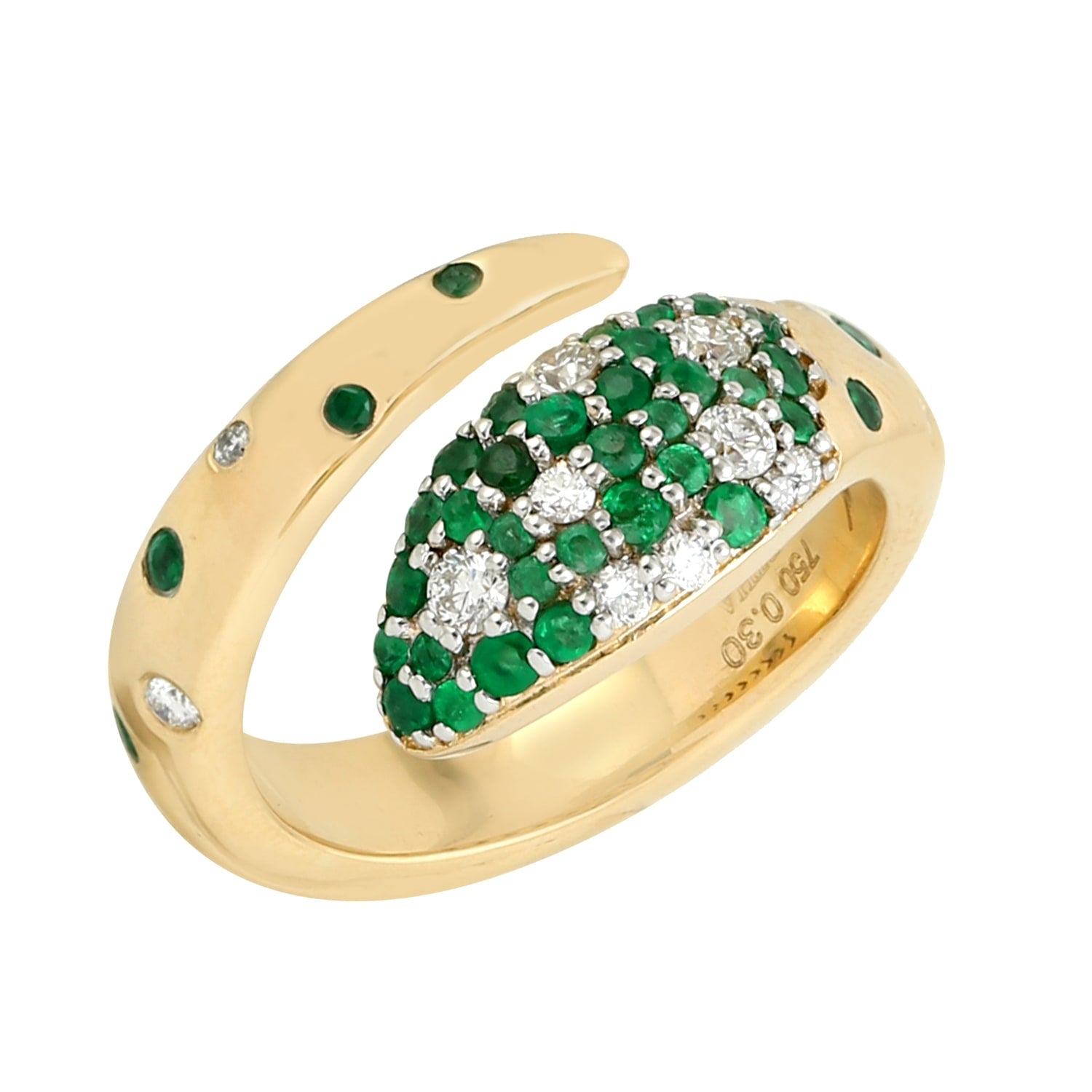 Natural Emerald & Diamond Snake Between The Finger Ring In Gold