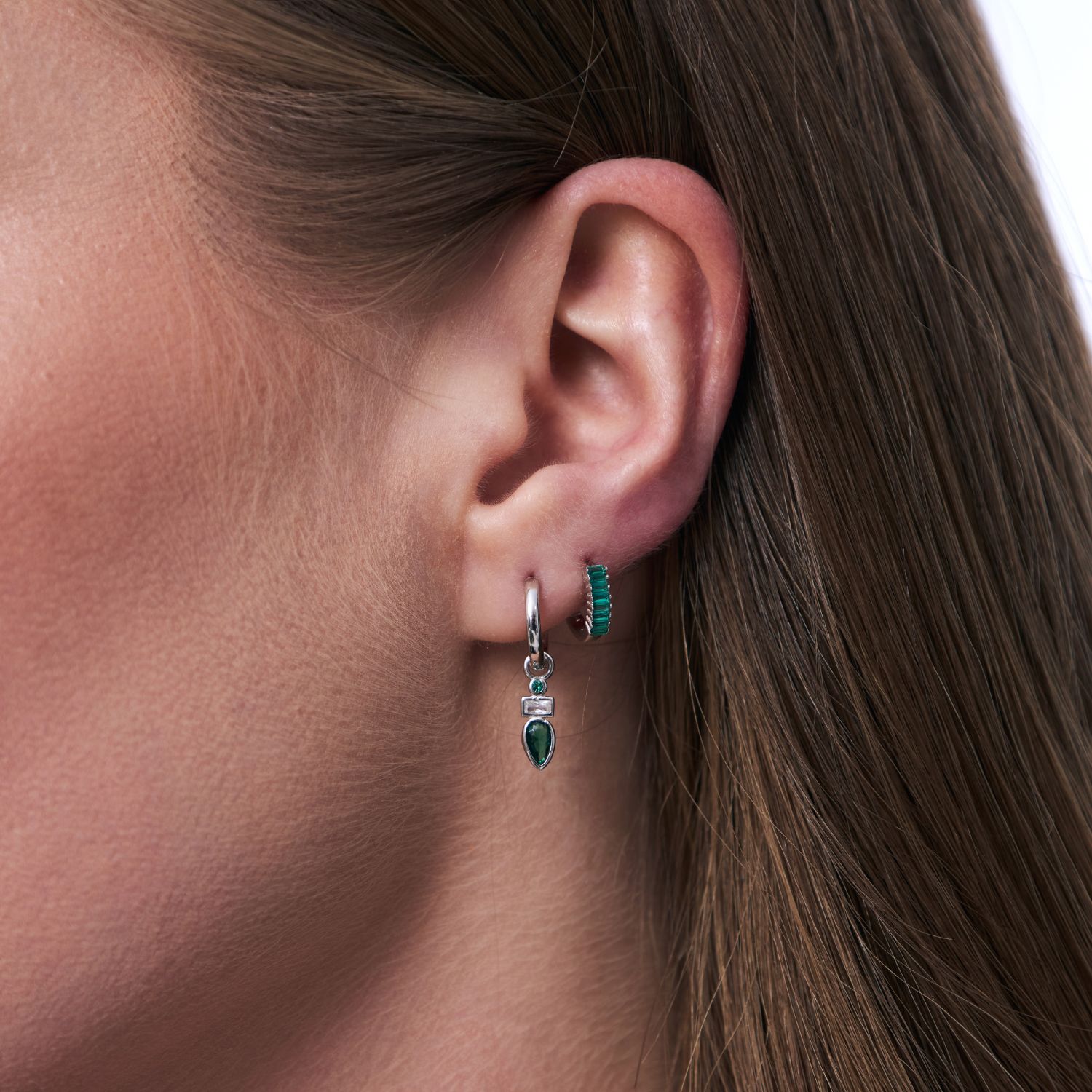Emerald Drop Huggie Earring