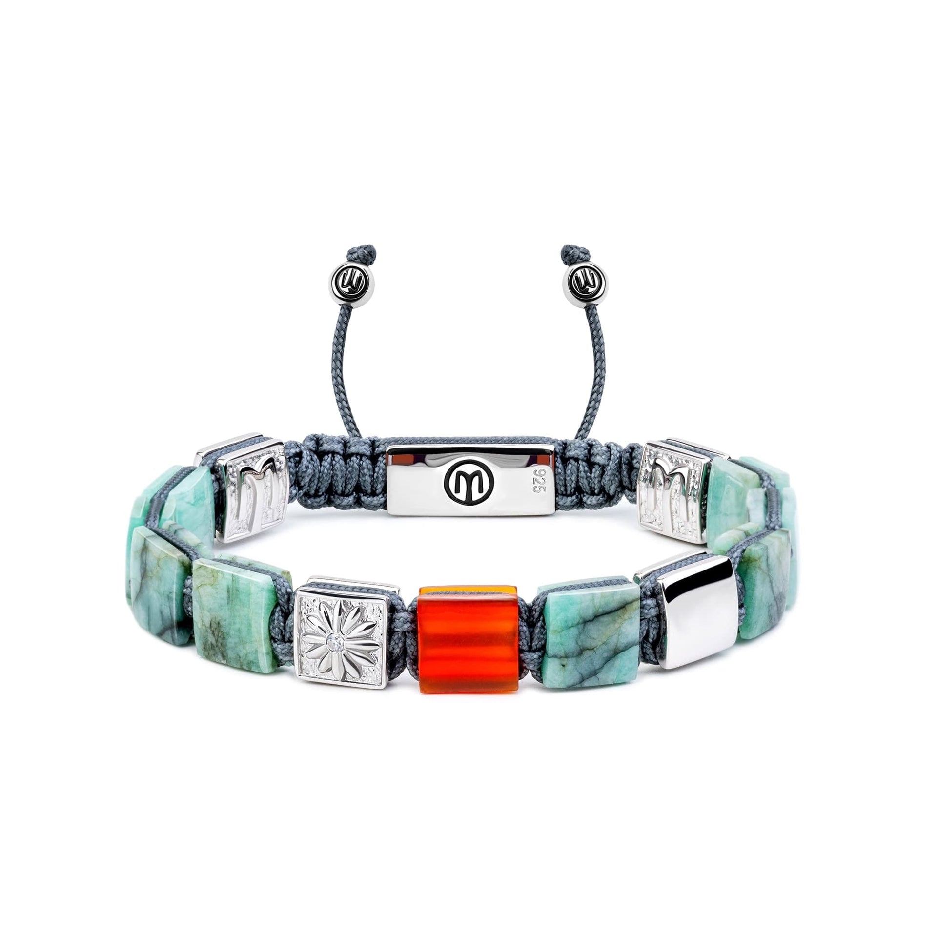 Emerald Flat-Bead Bracelet With Carnelian In Silver - 8Mm