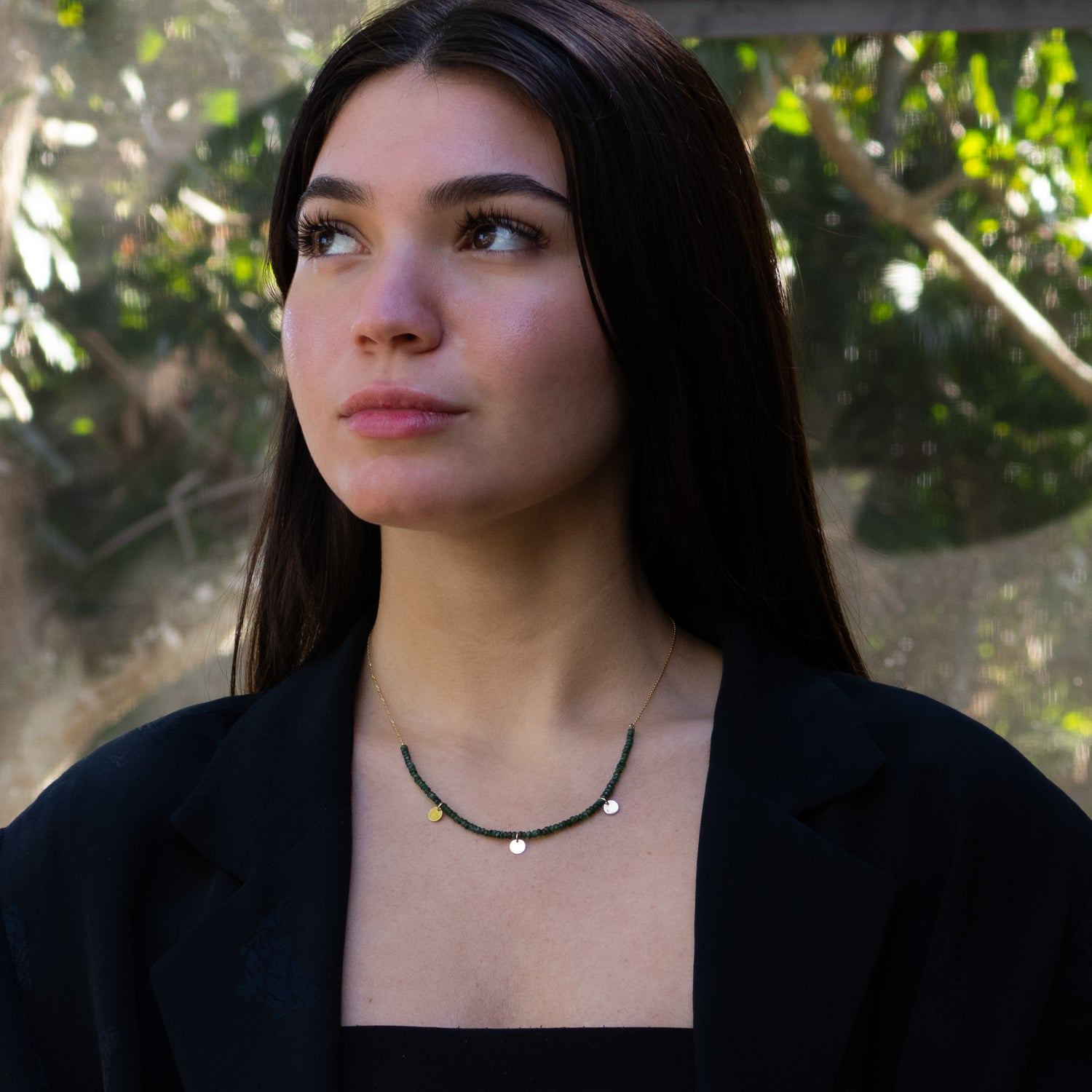 Emerald Gemstone Grace Solid Gold Chain Choker Necklace - Green