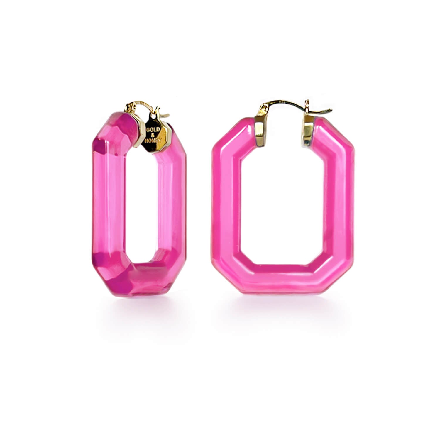 Emerald Gemstone Lucite Hoop Earrings In Pink