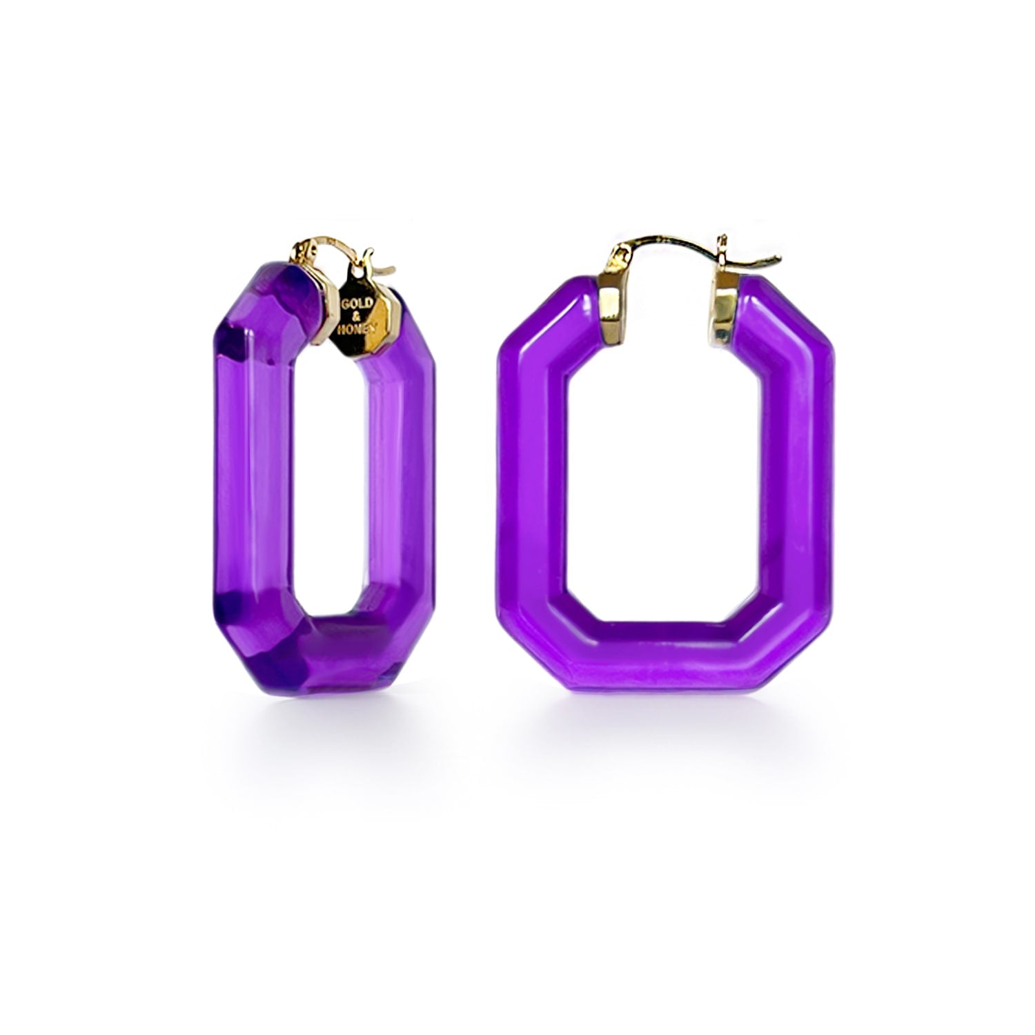 Emerald Gemstone Lucite Hoop Earrings In Purple
