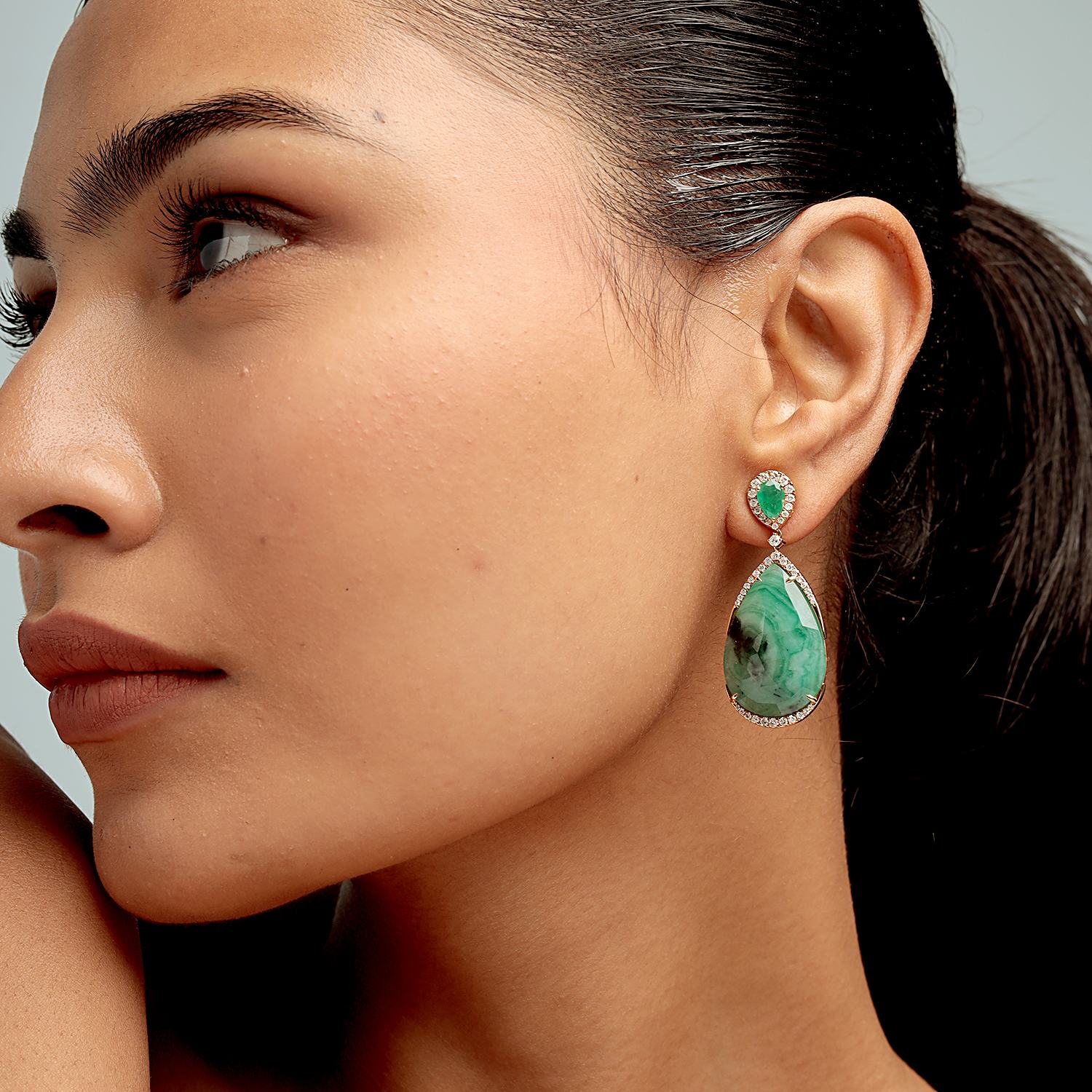 Emerald Gemstone & Diamond Dangle Earrings In Yellow Gold