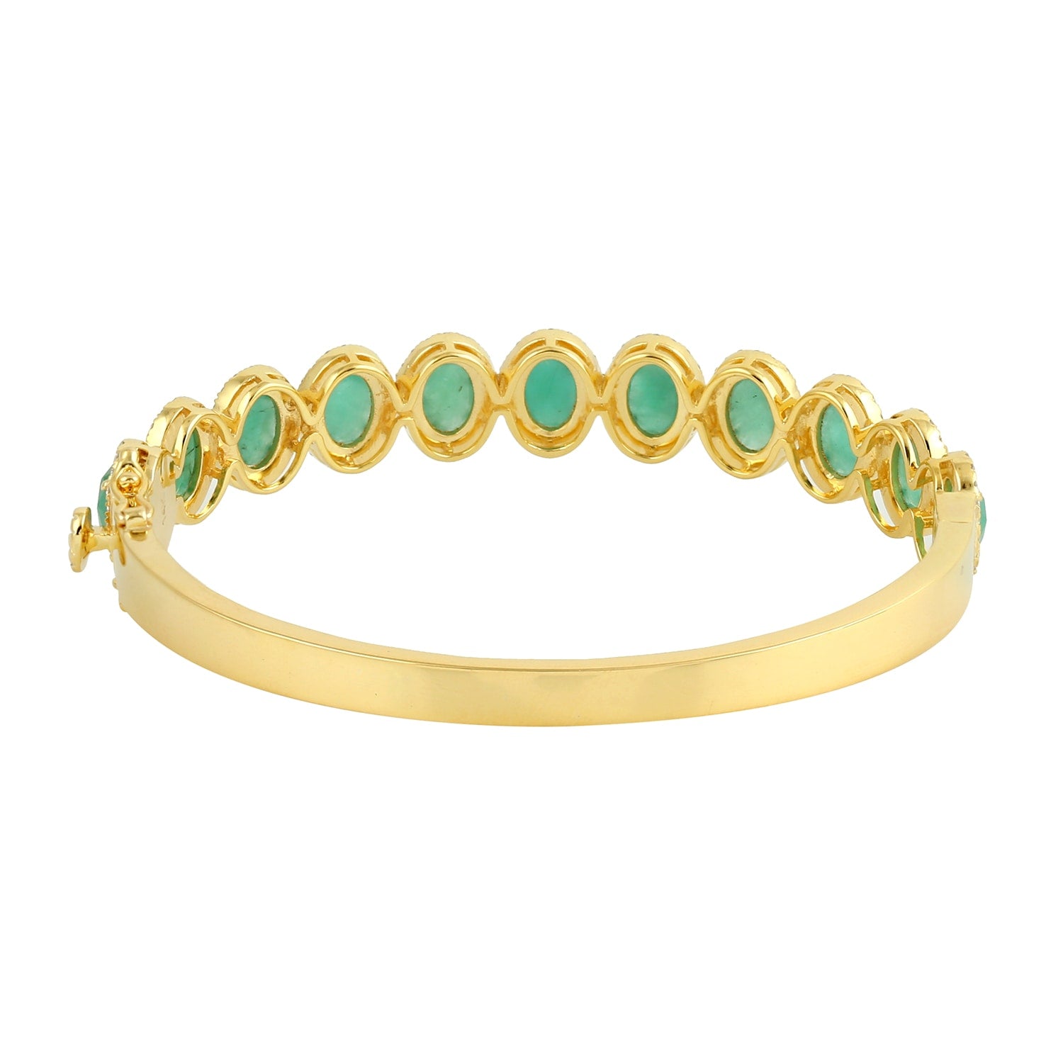 Emerald Gemstone & Pave Diamond Designer Bangle In 18K Gold