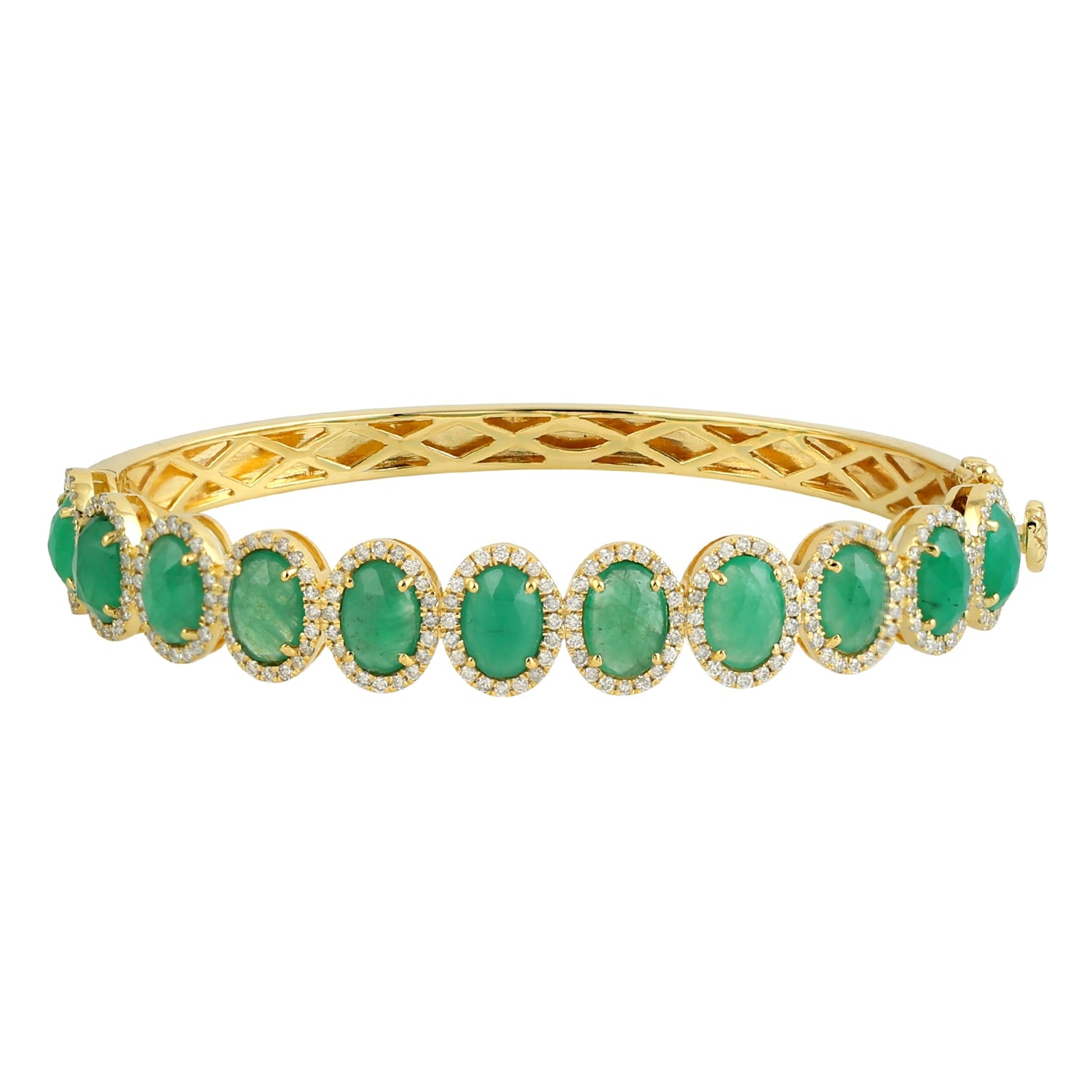 Emerald Gemstone & Pave Diamond Designer Bangle In 18K Gold
