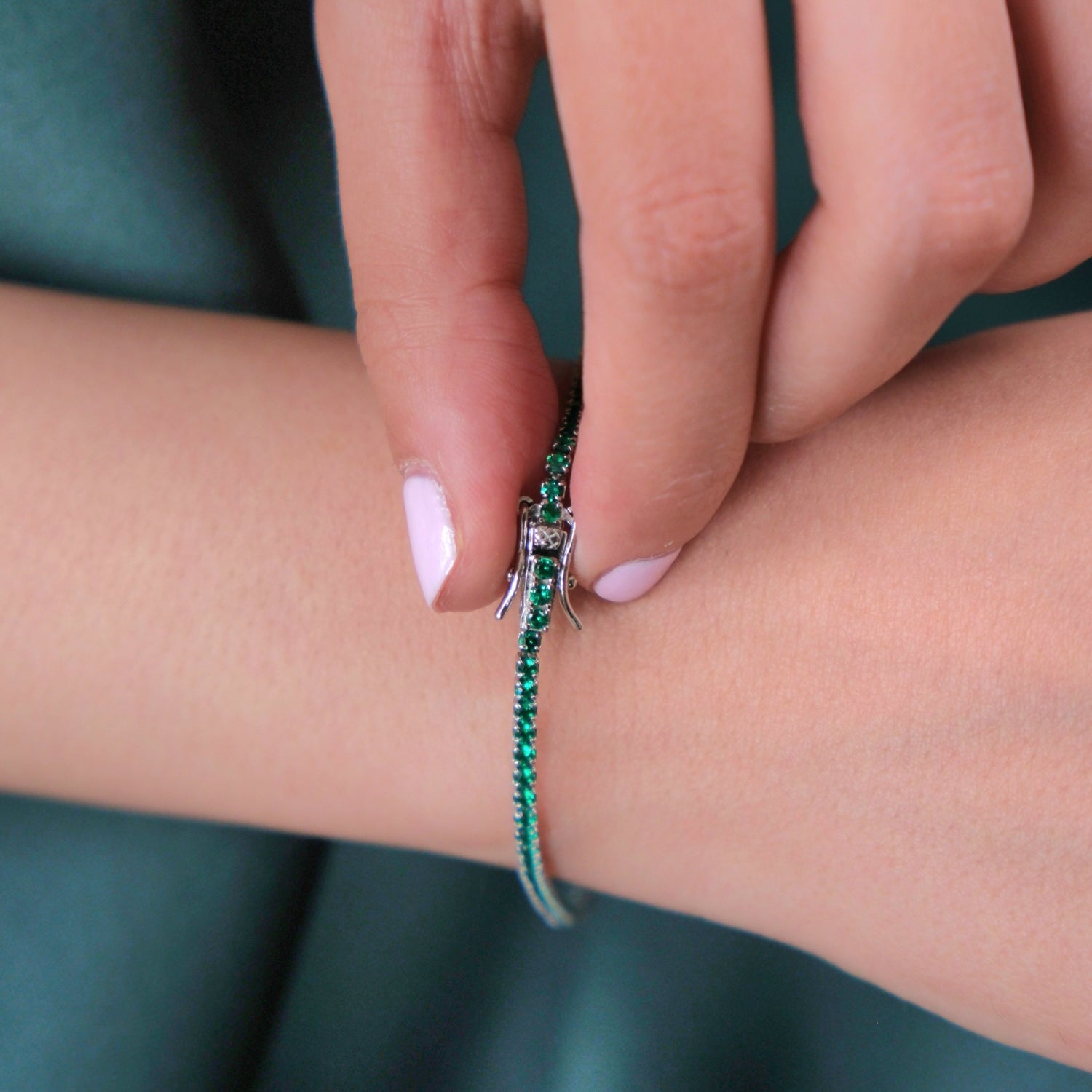 Emerald Gemstone Sterling Silver Tennis Bracelet