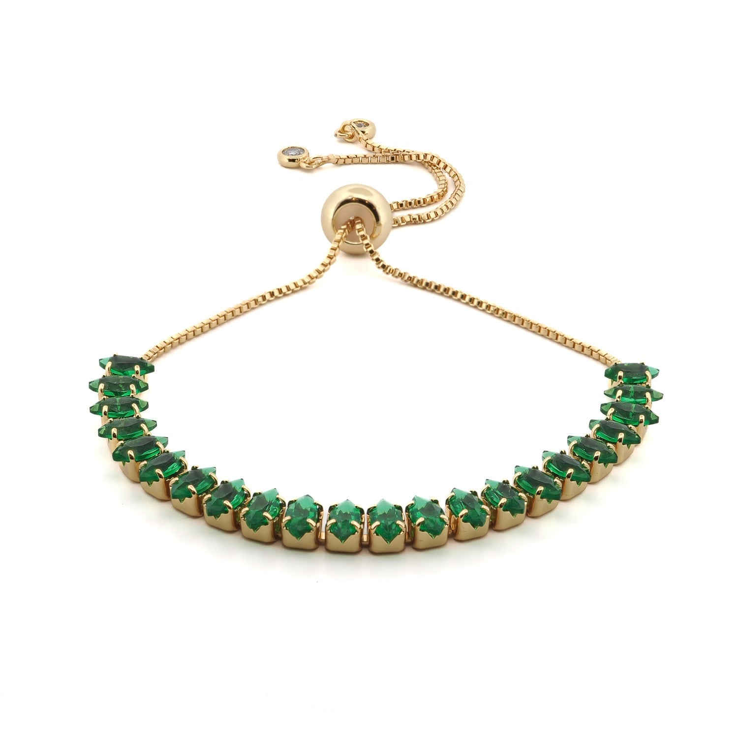 Emerald Glow Adjustable Gold Bracelet - Green