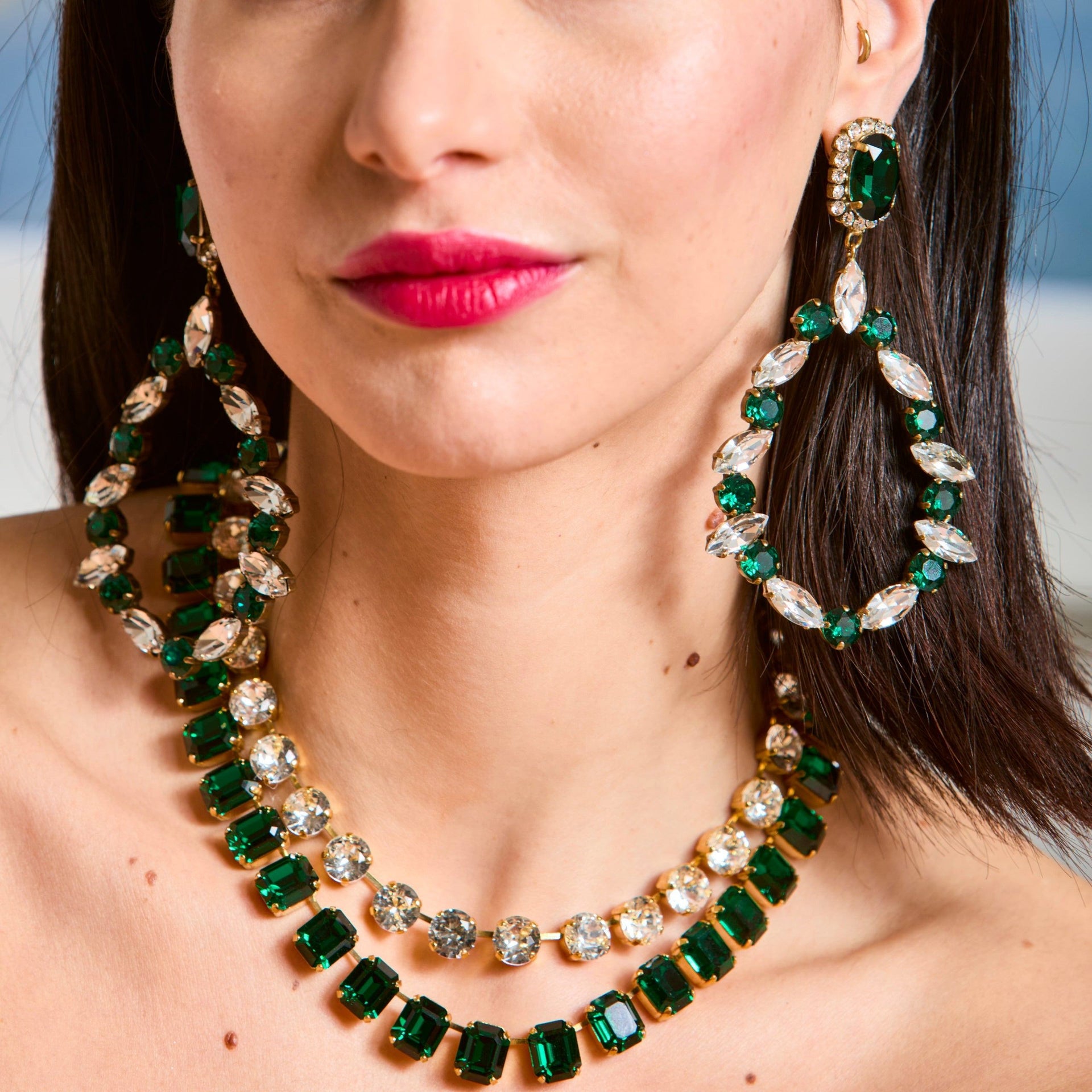 Emerald Green Crystal Square Cut Necklace