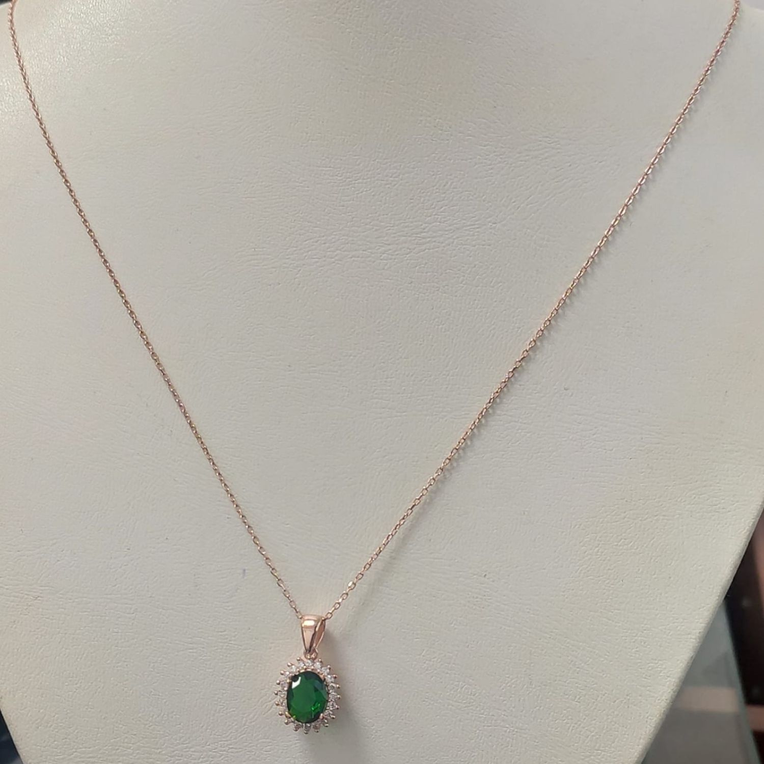 Emerald Green Stone Pendant Necklace Rose Gold