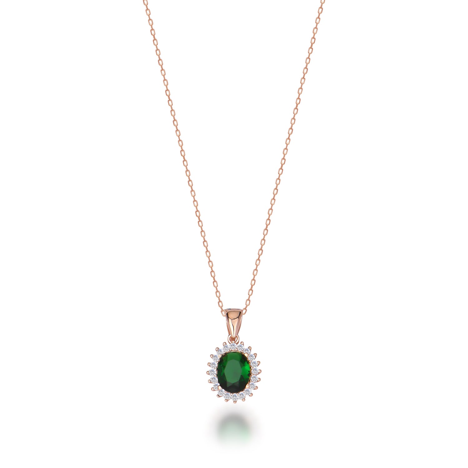 Emerald Green Stone Pendant Necklace Rose Gold
