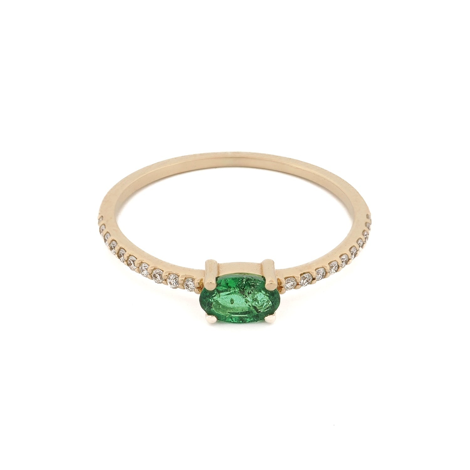 Emerald Harmony Diamond Solid Gold Ring - Green