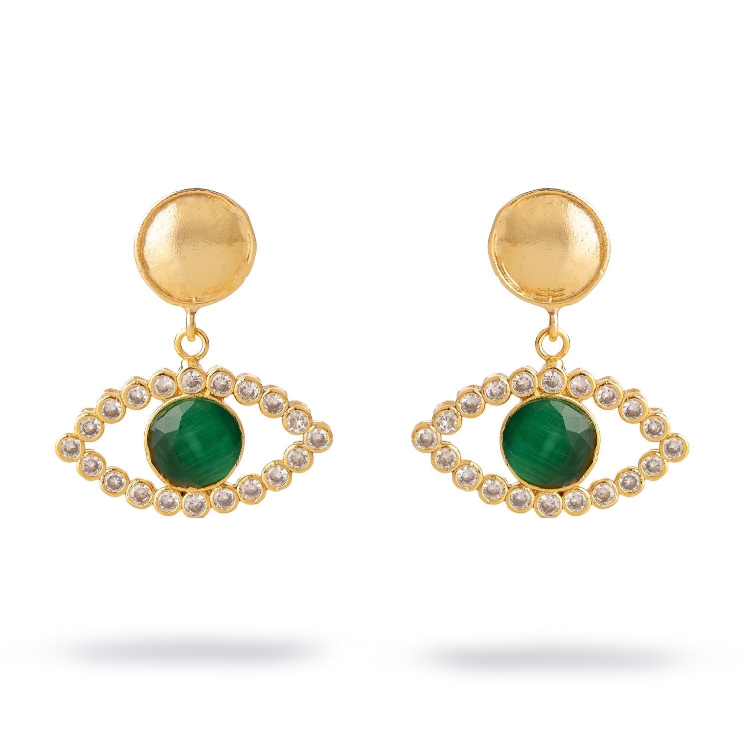 Emerald Harmony Eye Earrings - Gold