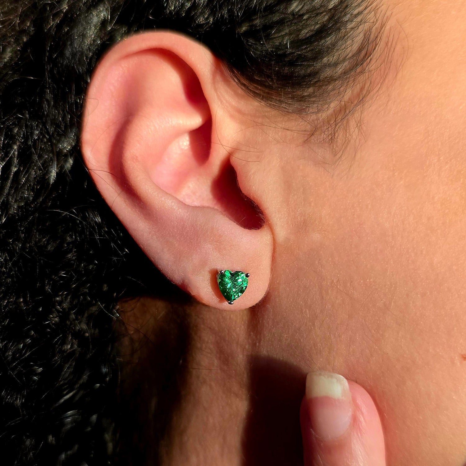 Emerald Heart Sterling Silver Stud Gemstone Earrings