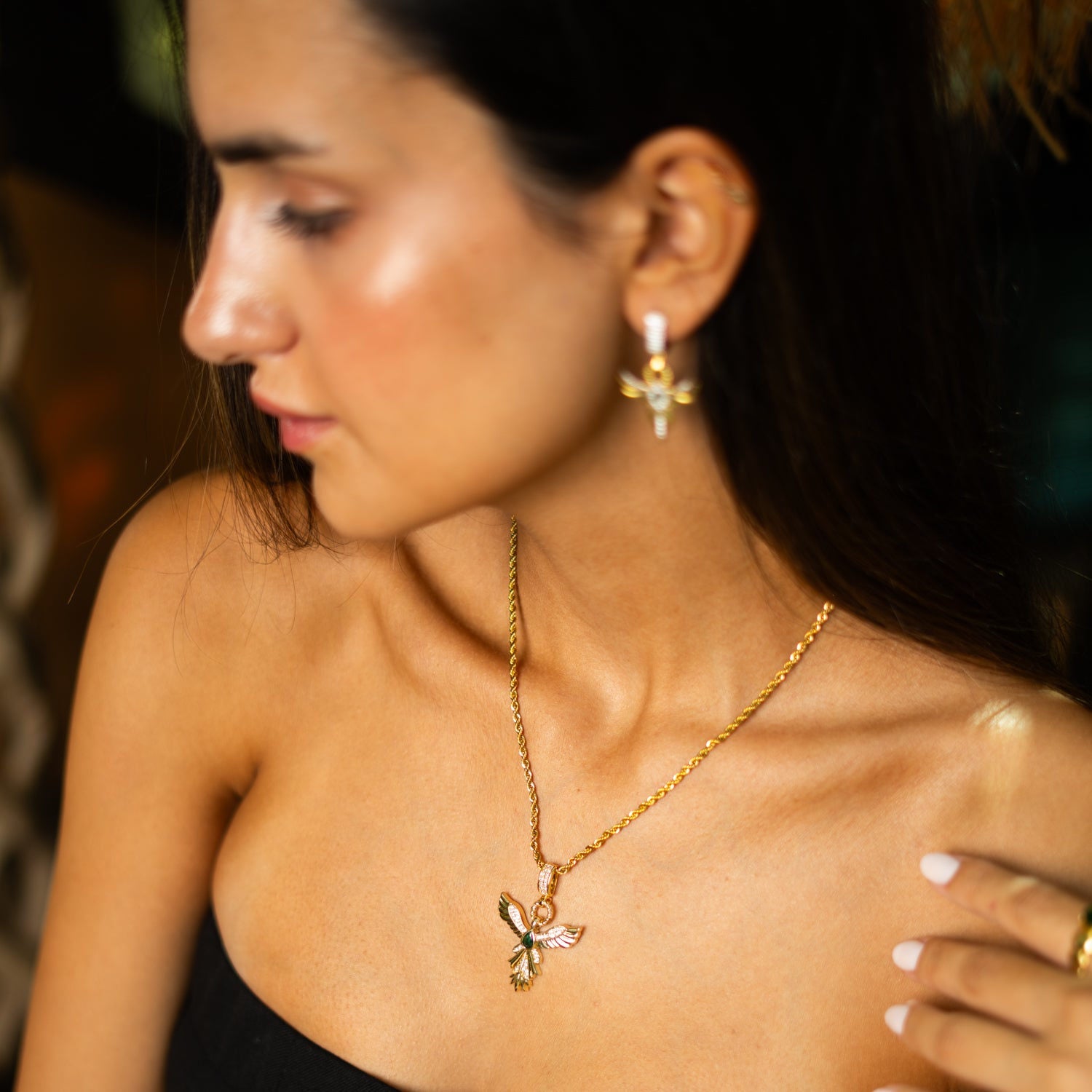 Emerald Phoenix Gold Necklace - Green